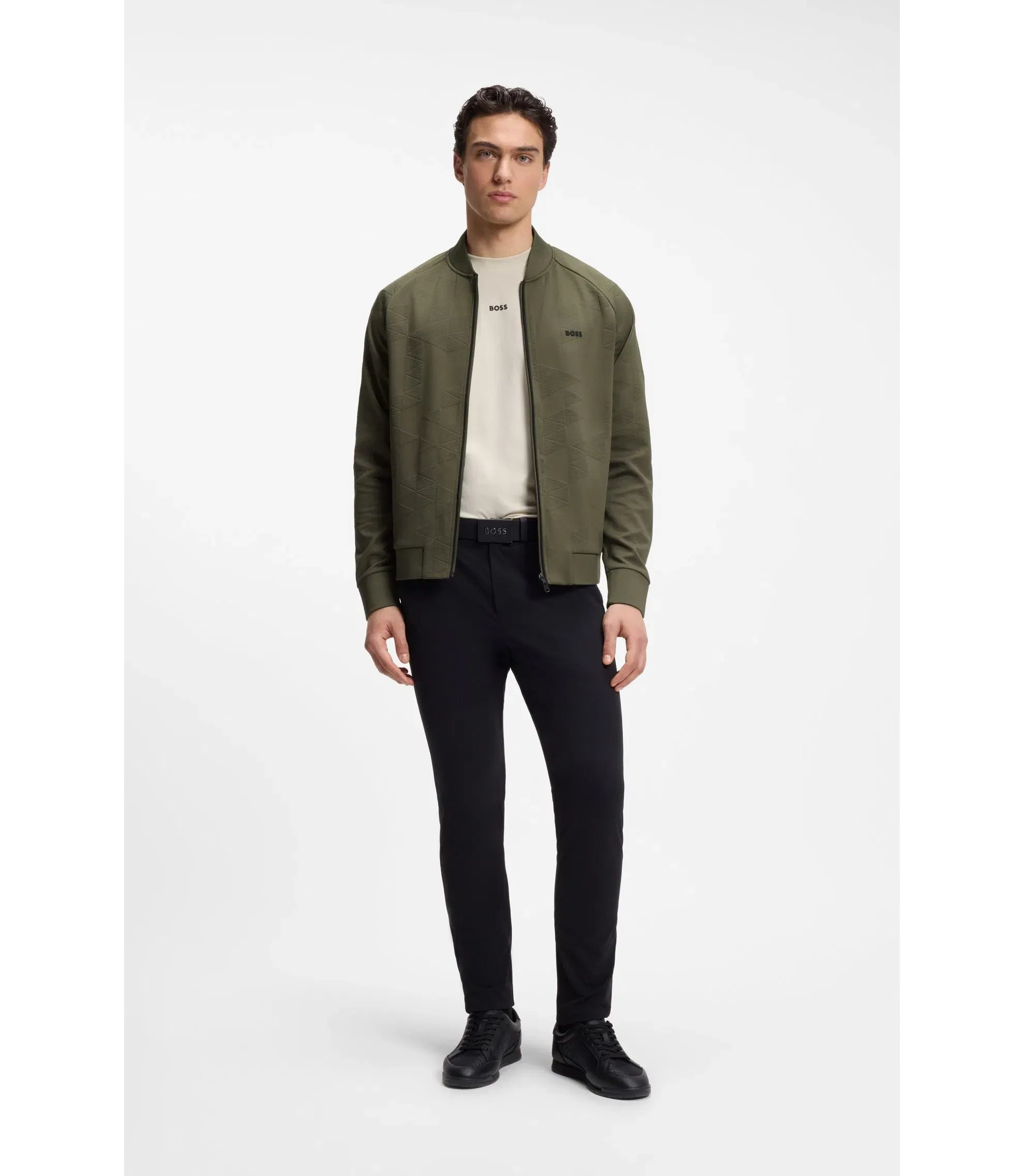 Boss Triangle Jacquard Zip Up Sweatshirt With Rubberized Logo Light Green