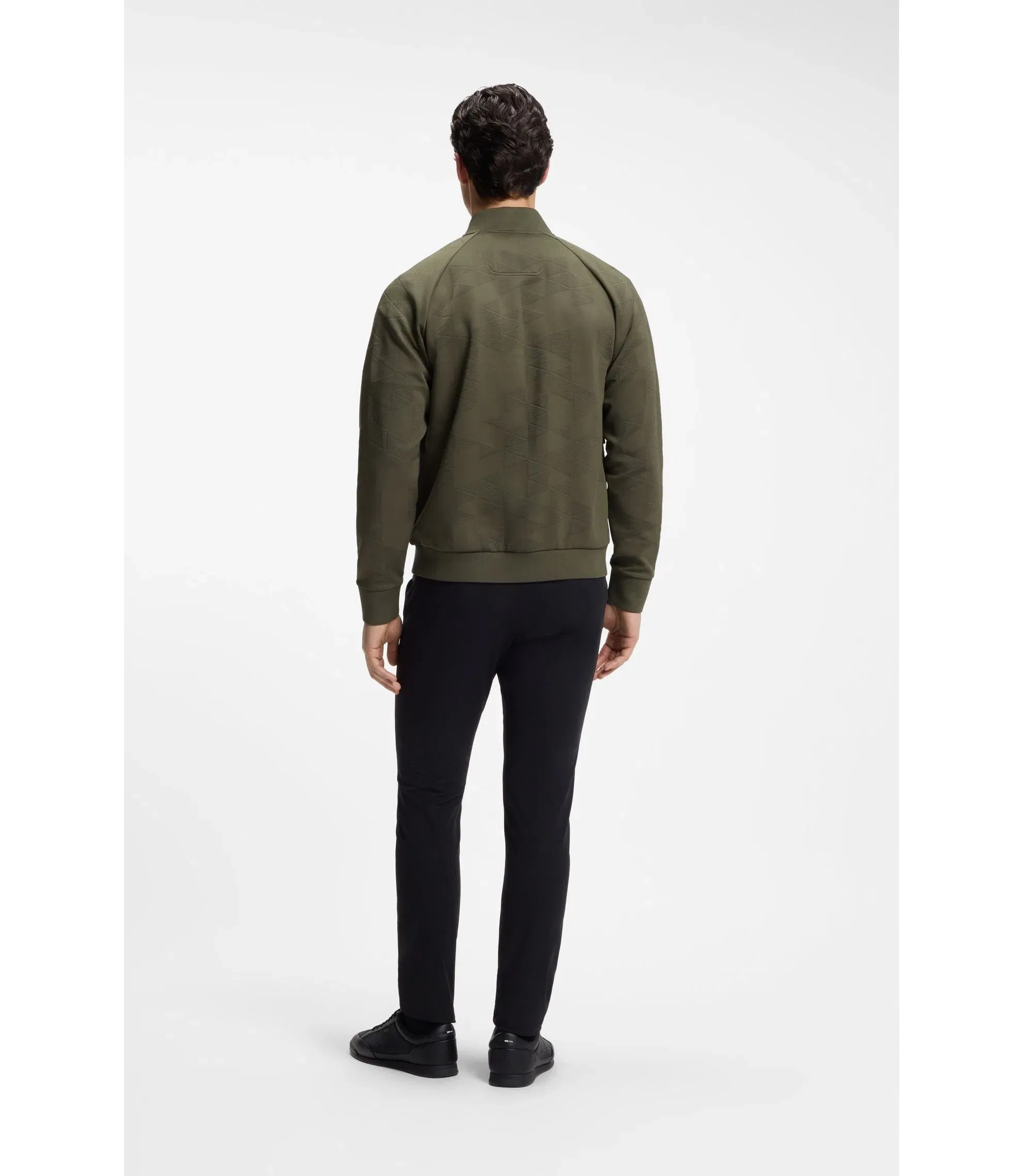 Boss Triangle Jacquard Zip Up Sweatshirt With Rubberized Logo Light Green