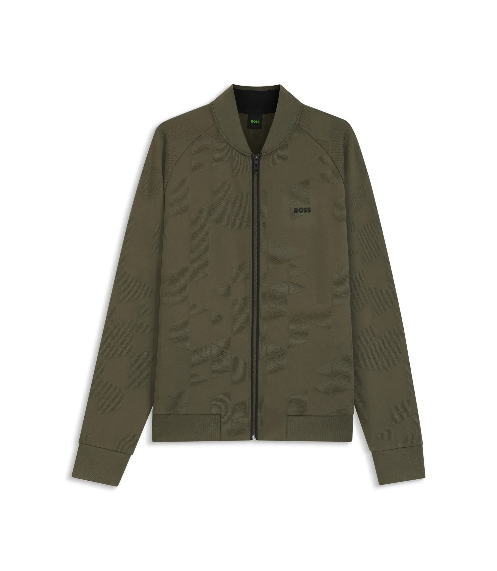 Boss Triangle Jacquard Zip Up Sweatshirt With Rubberized Logo Light Green