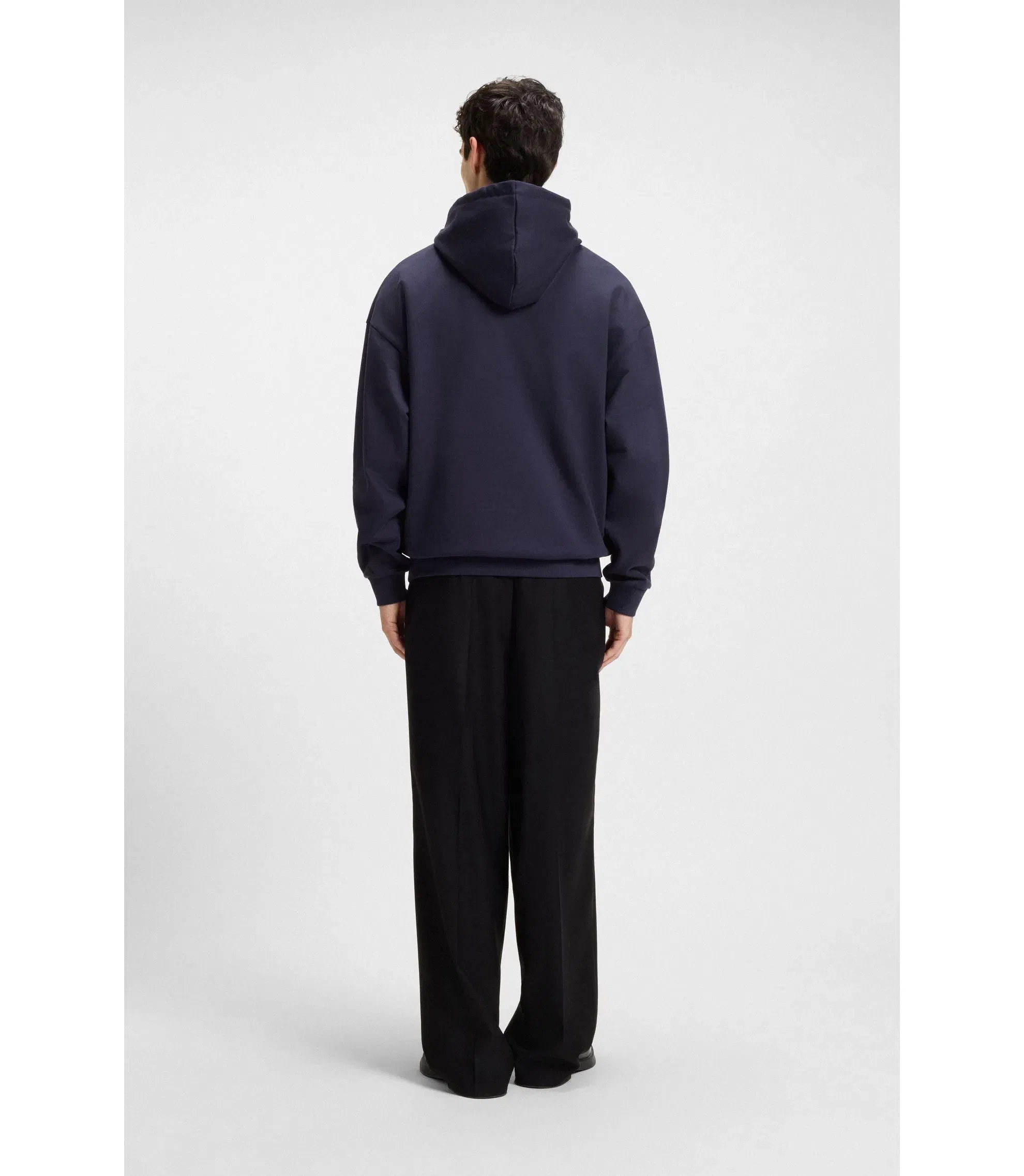 Hugo Tonal Logo Hoodie In Cotton Terry Dark Blue