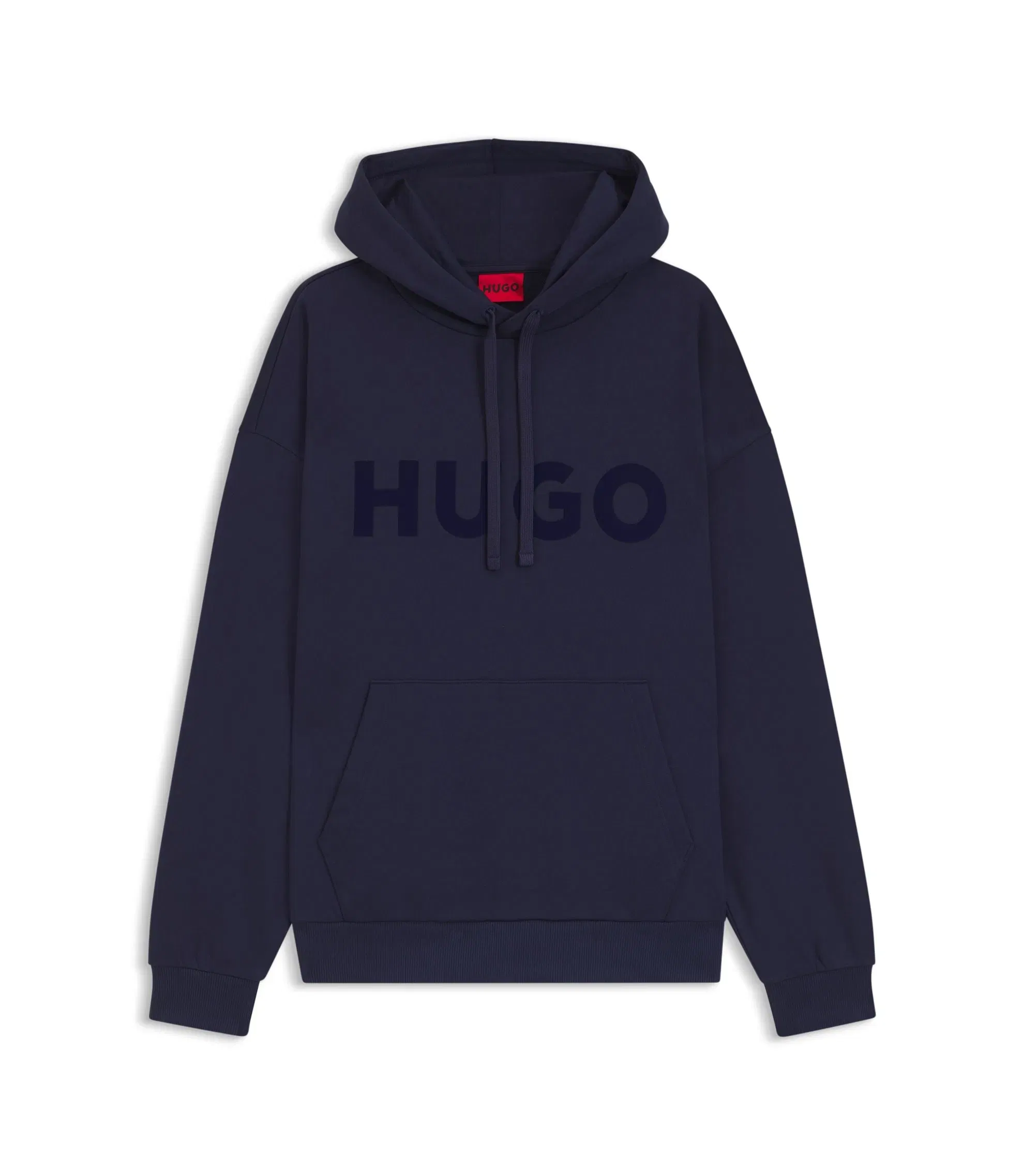 Hugo Tonal Logo Hoodie In Cotton Terry Dark Blue