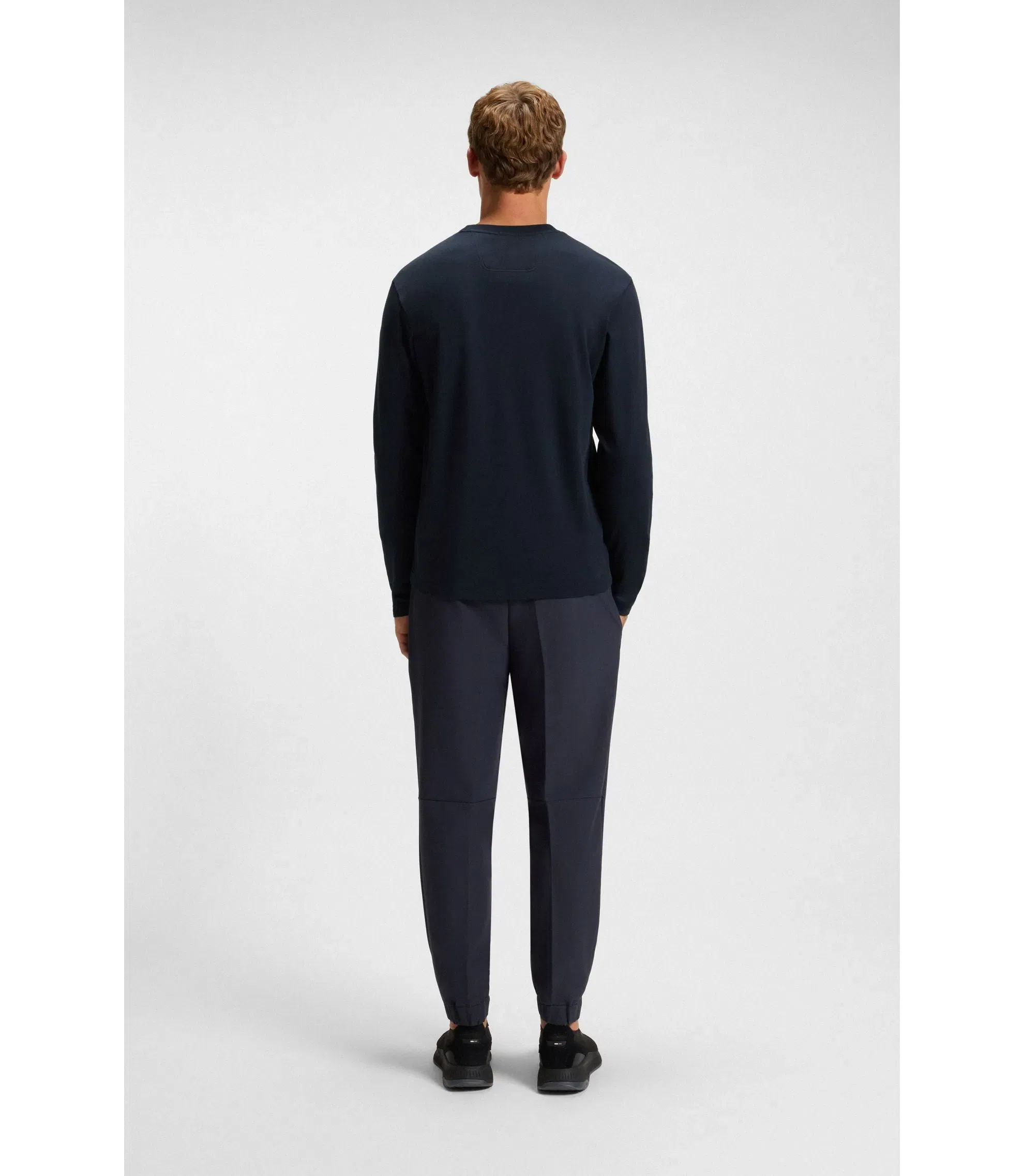 Boss Tonal Artwork T-Shirt In Interlock Cotton Dark Blue