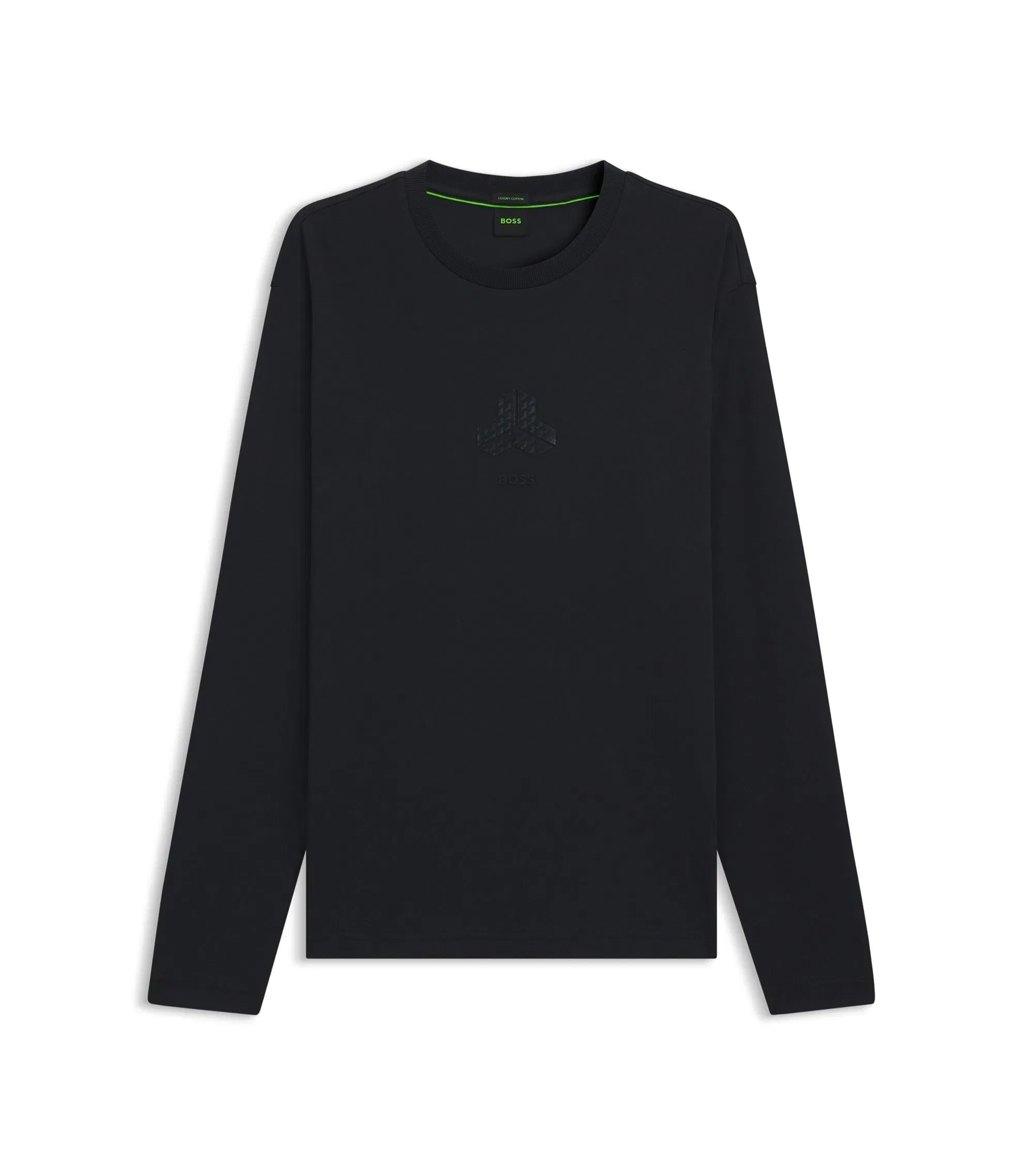 Boss Tonal Artwork T-Shirt In Interlock Cotton Dark Blue