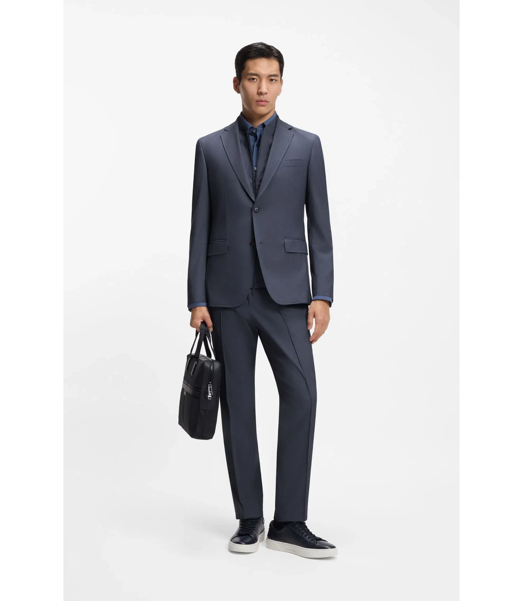 Boss Three Piece Slim Fit Suit With Zip Waistcoat Light Blue