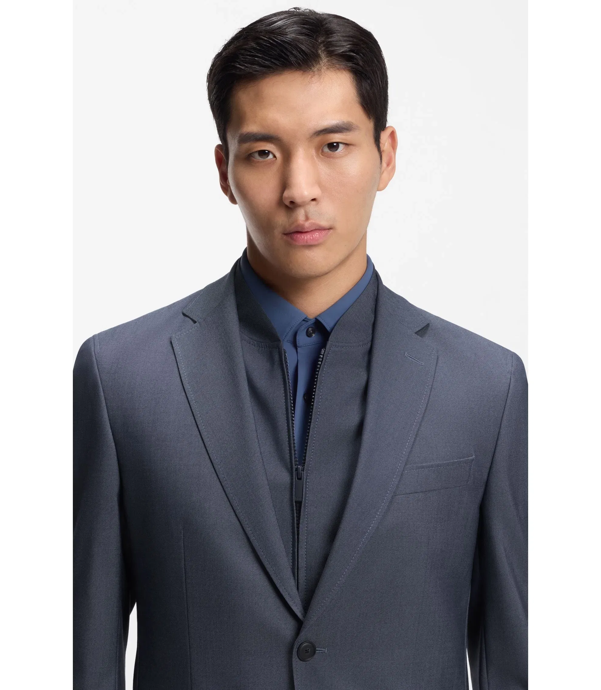 Boss Three Piece Slim Fit Suit With Zip Waistcoat Light Blue