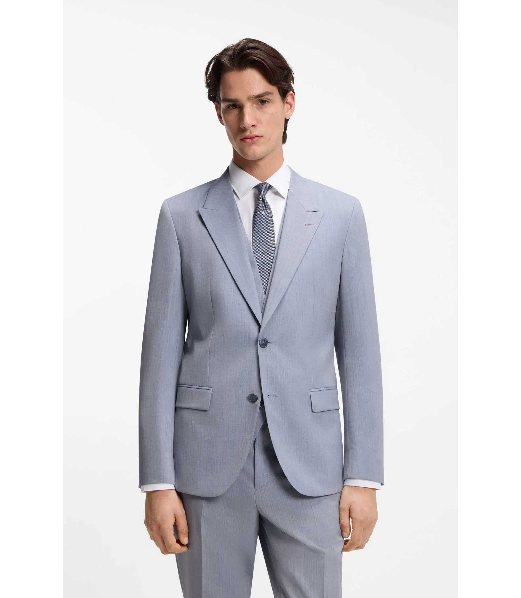 Hugo Three Piece Slim Fit Suit In Wool Blend Poplin Purple