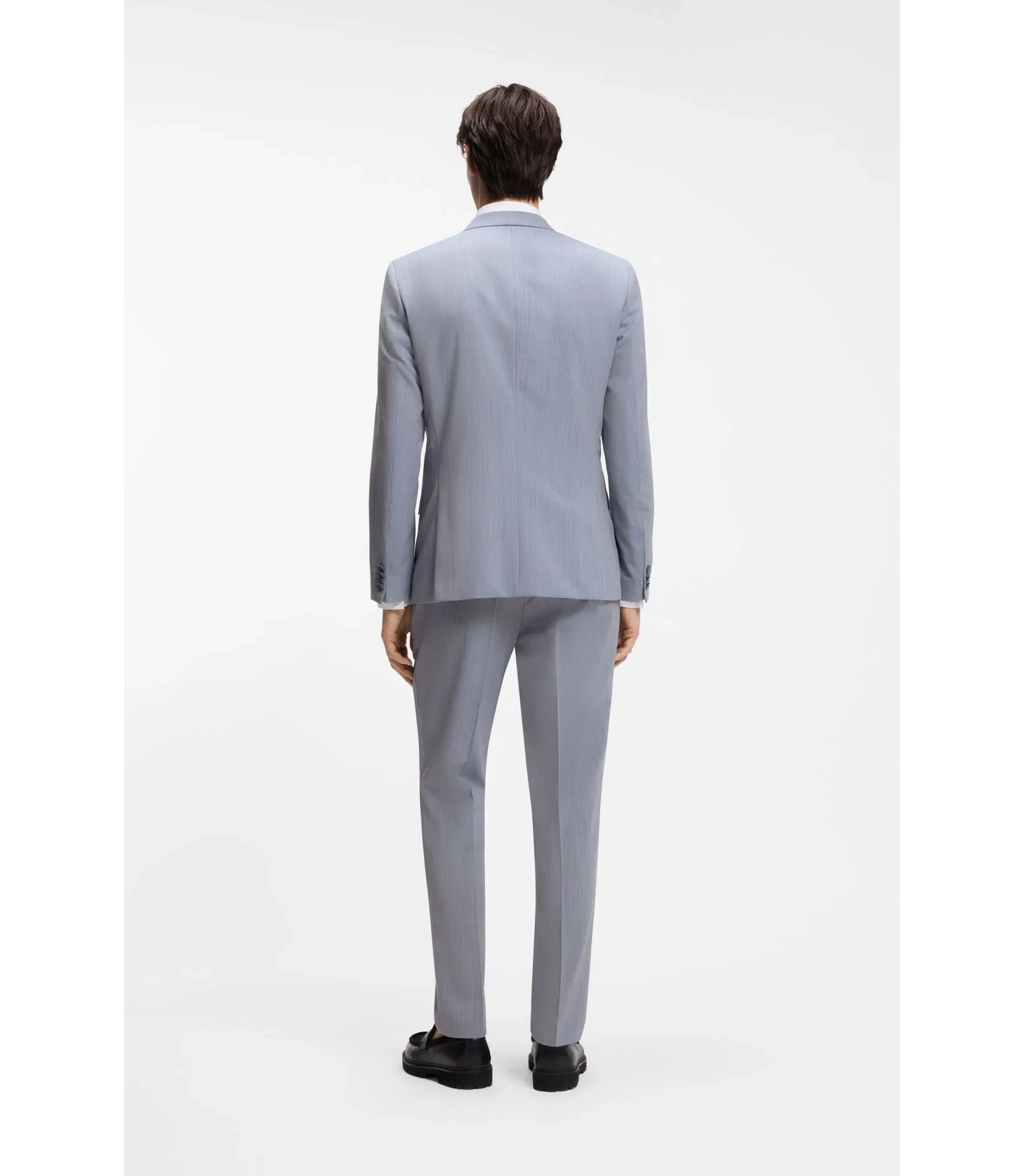 Hugo Three Piece Slim Fit Suit In Wool Blend Poplin Purple