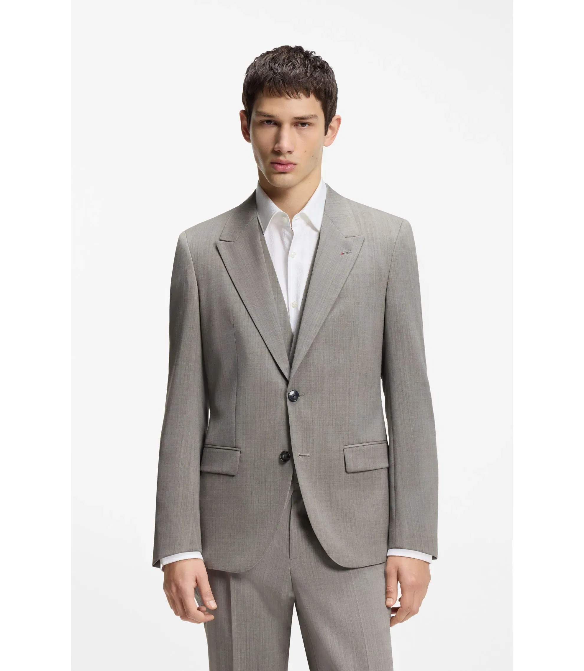 Hugo Three Piece Slim Fit Suit In Wool Blend Poplin Light Green