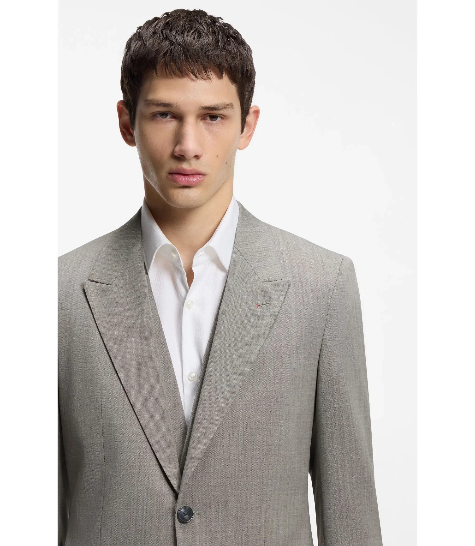 Hugo Three Piece Slim Fit Suit In Wool Blend Poplin Light Green