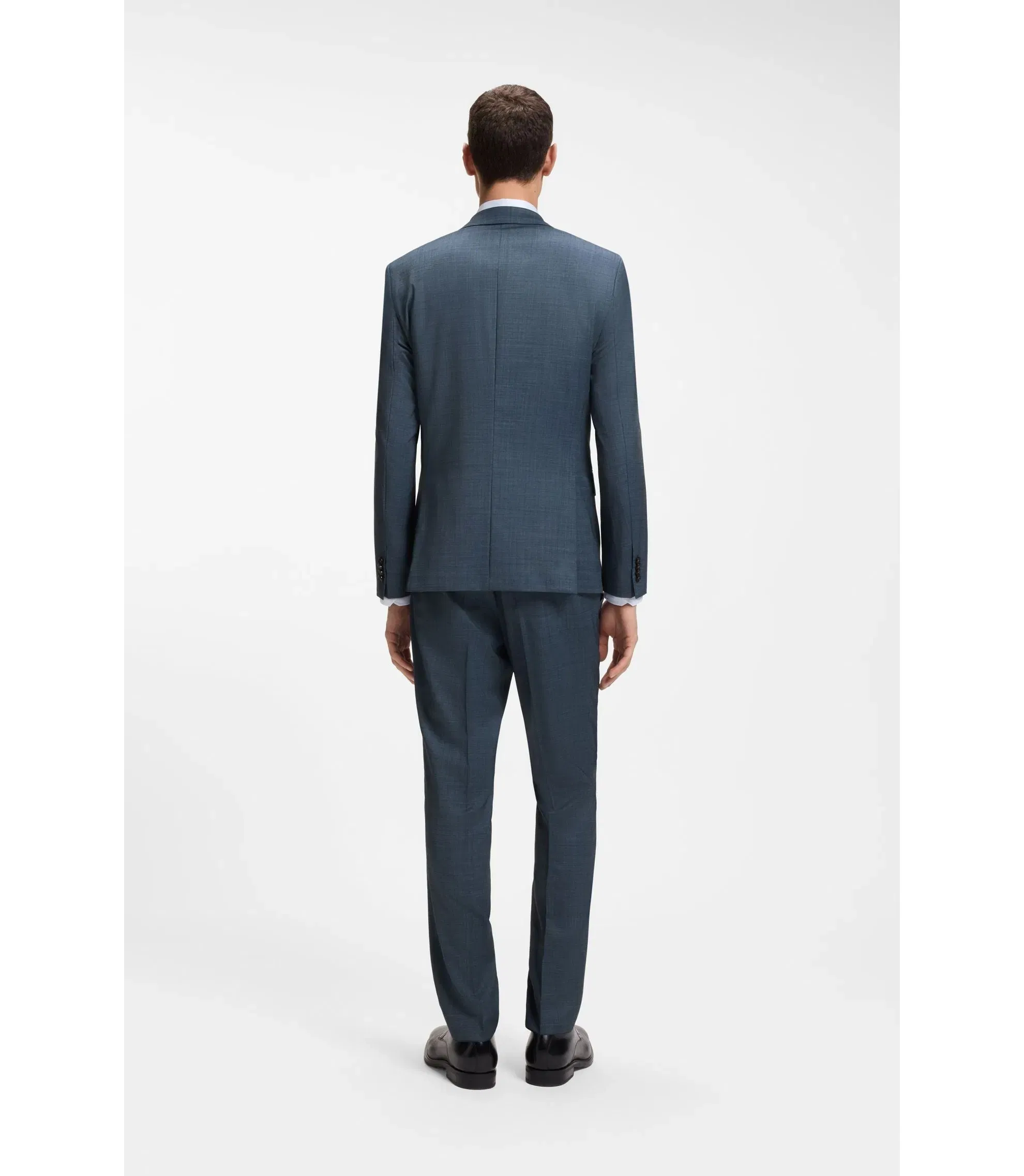 Boss Three Piece Slim Fit Suit In Patterned Stretch Wool Light Blue