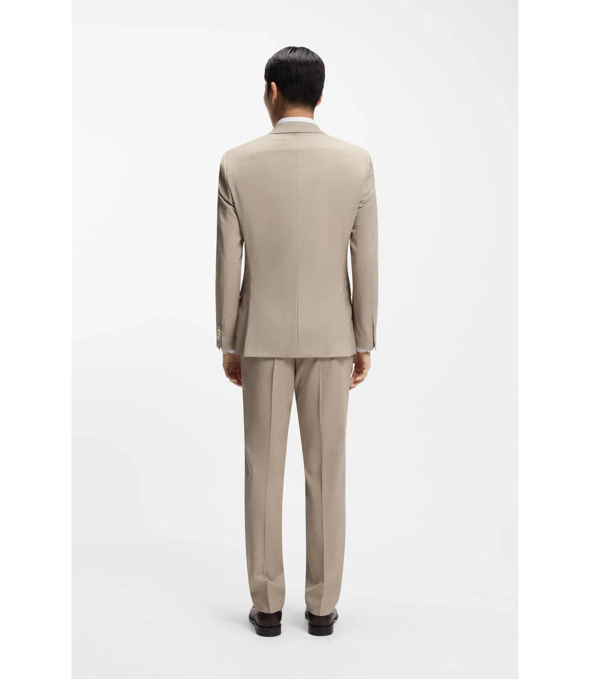 Boss Three Piece Slim Fit Suit In Patterned Stretch Wool Khaki
