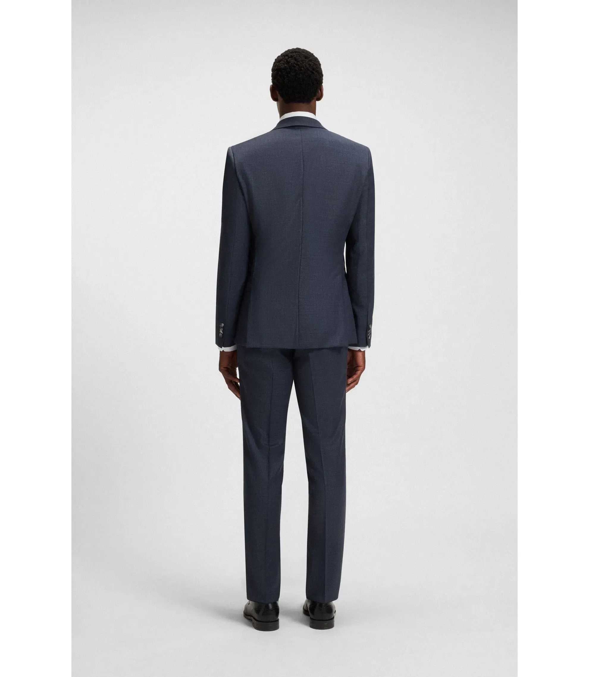 Boss Three Piece Slim Fit Suit In Patterned Stretch Wool Dark Blue