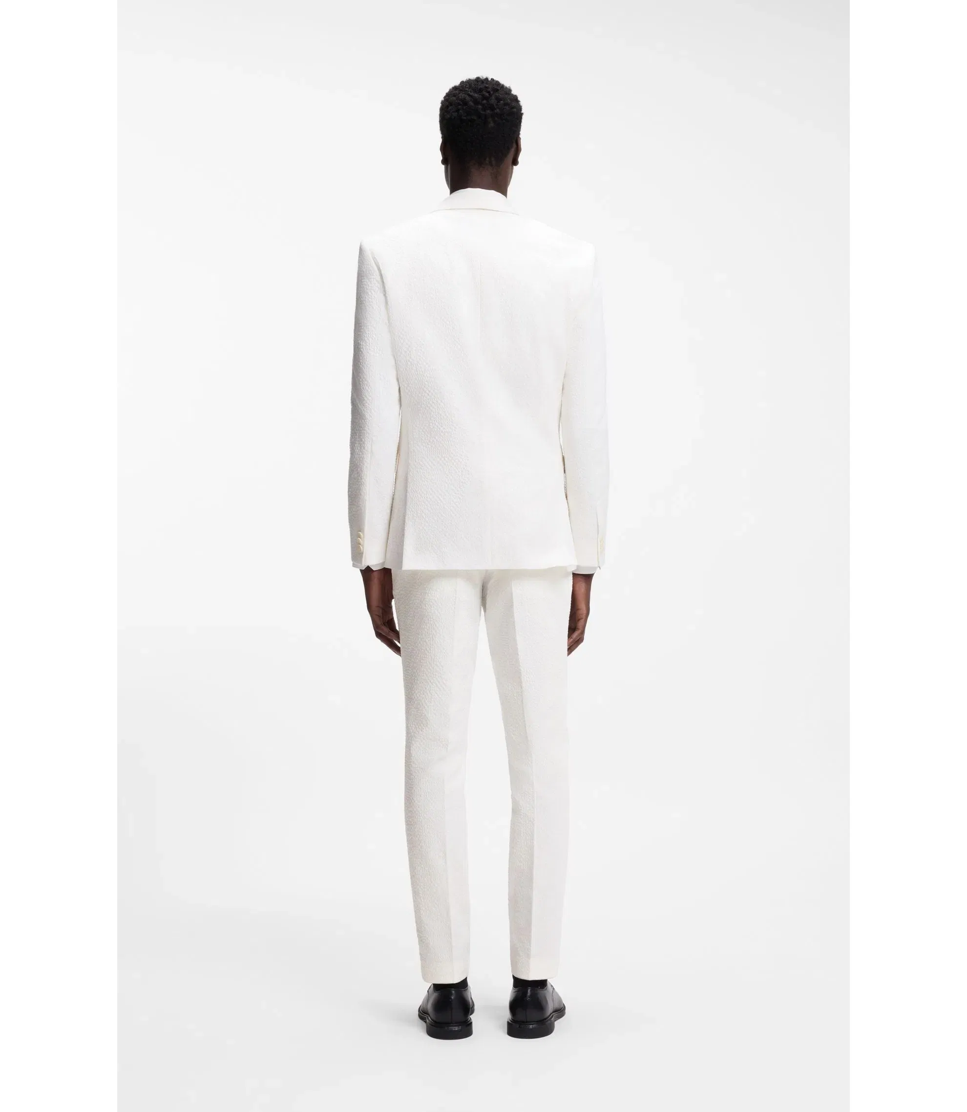 Hugo Three Piece Extra Slim Fit Suit In Stretch Cotton Seersucker White