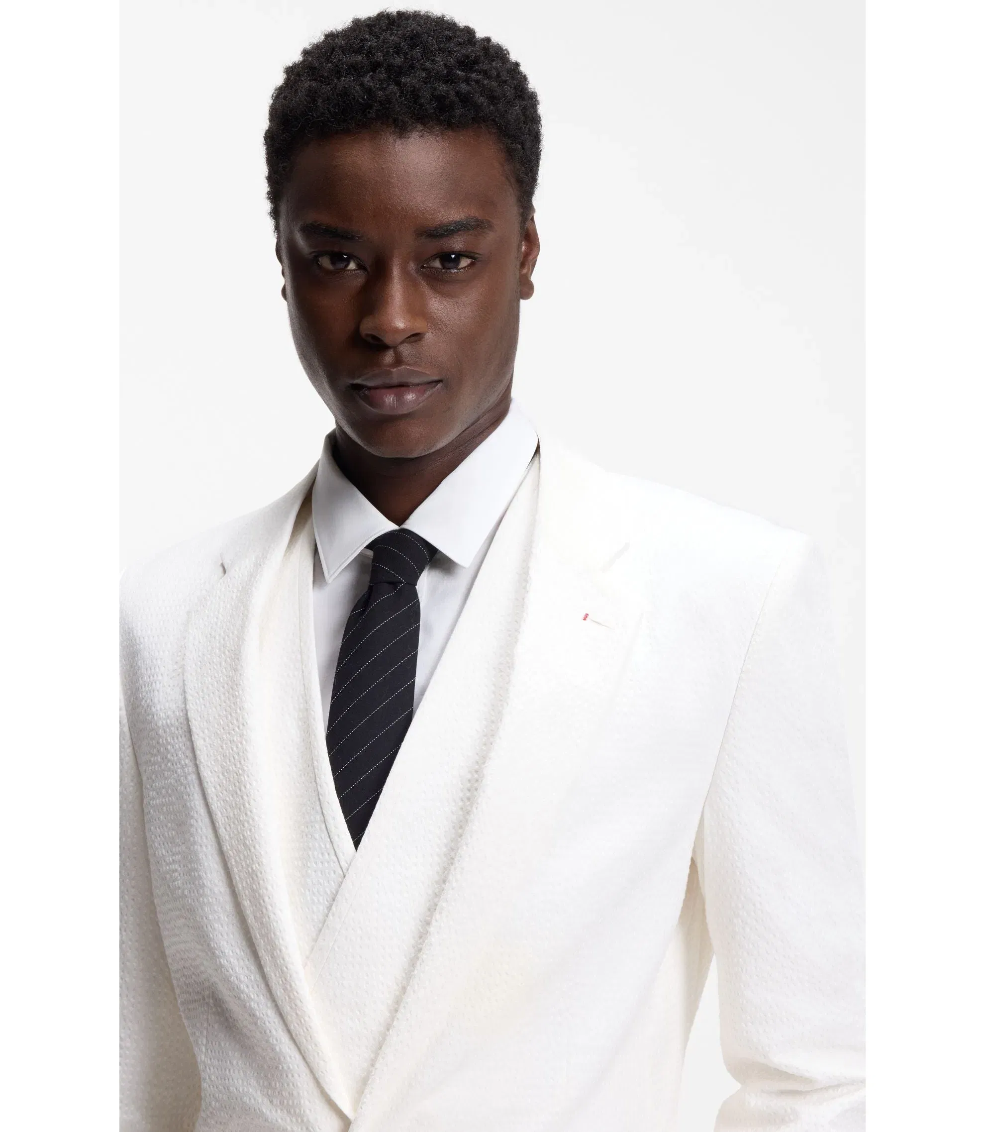 Hugo Three Piece Extra Slim Fit Suit In Stretch Cotton Seersucker White