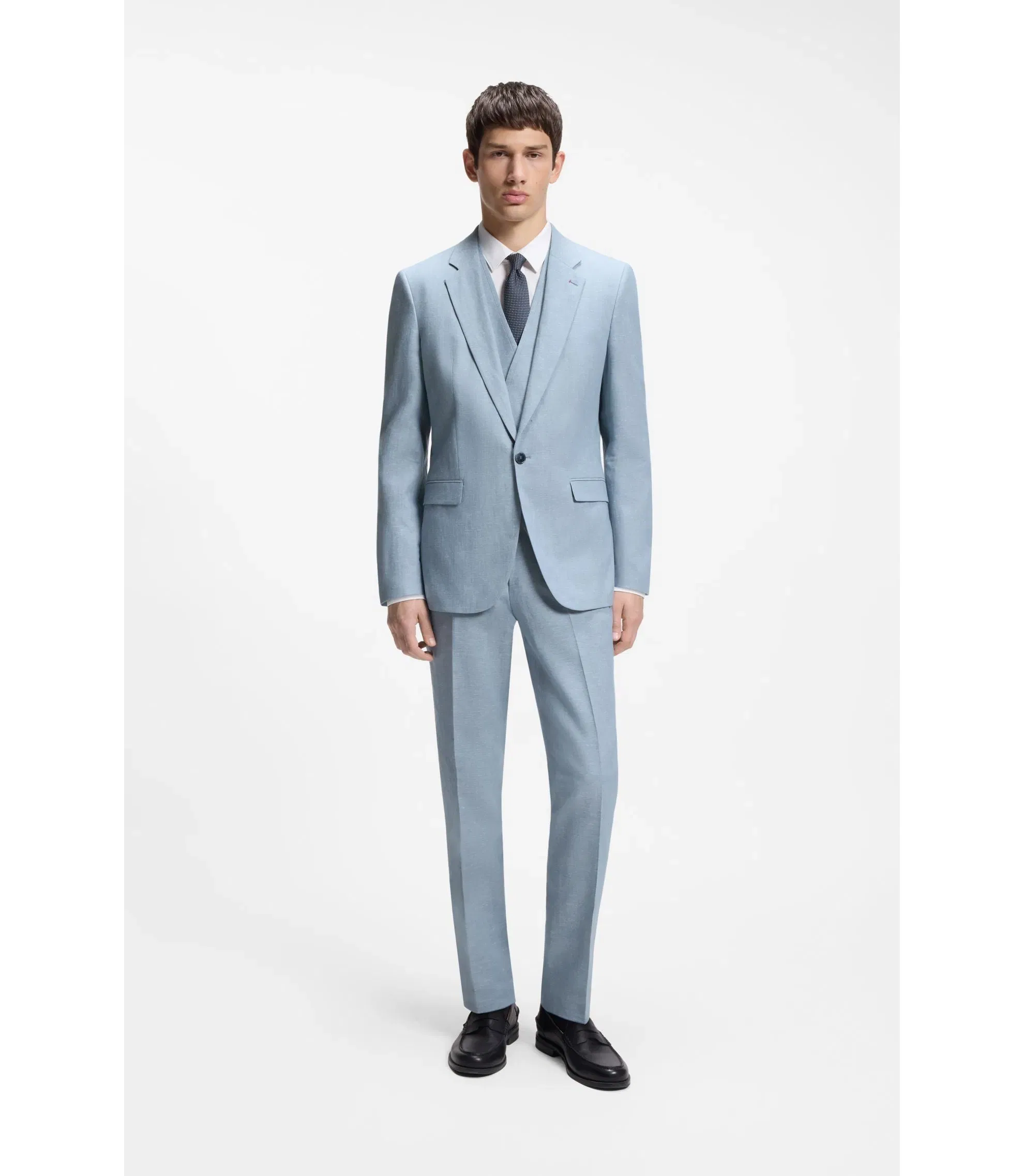 Hugo Three Piece Extra Slim Fit Suit Light Blue