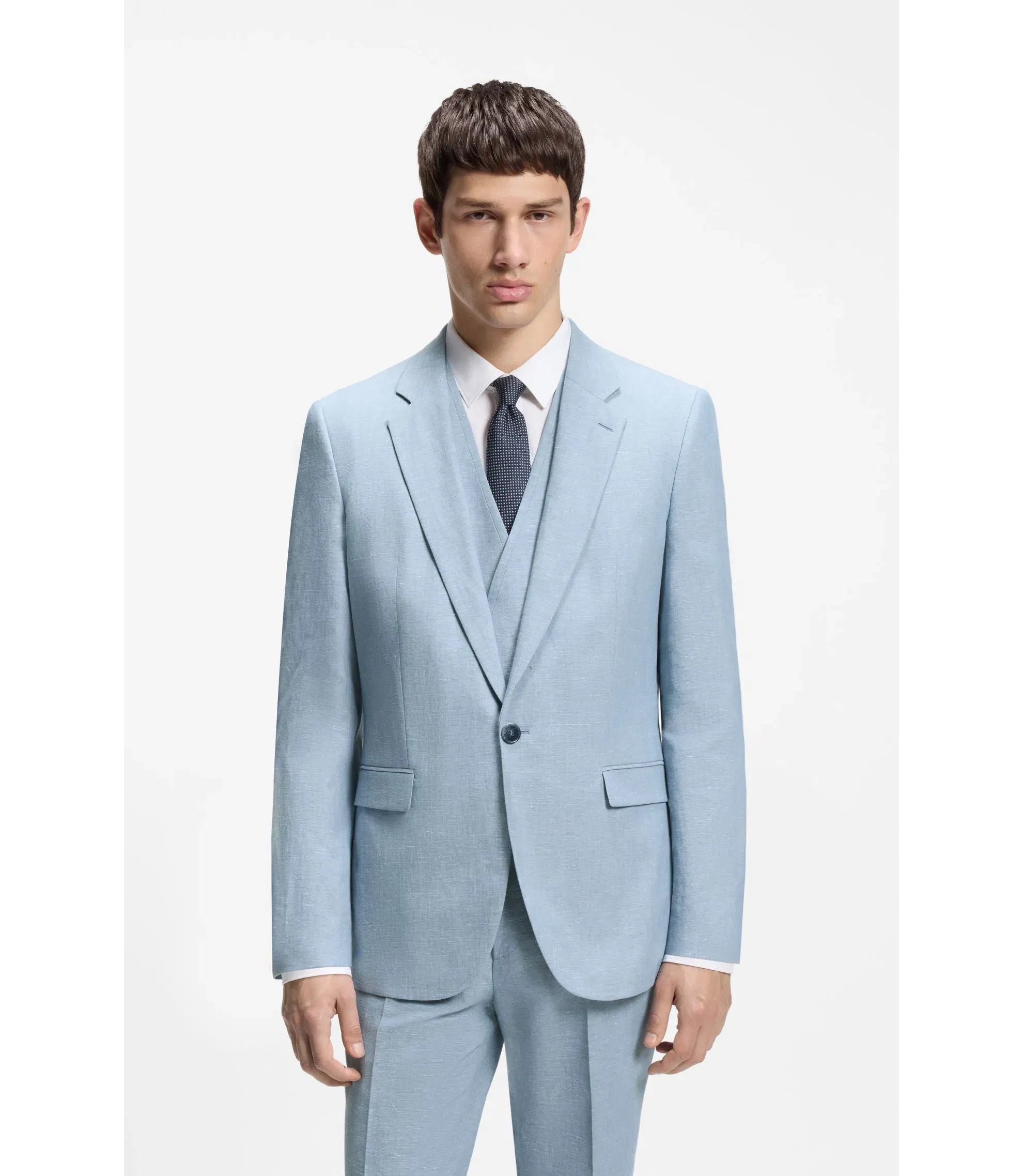 Hugo Three Piece Extra Slim Fit Suit Light Blue