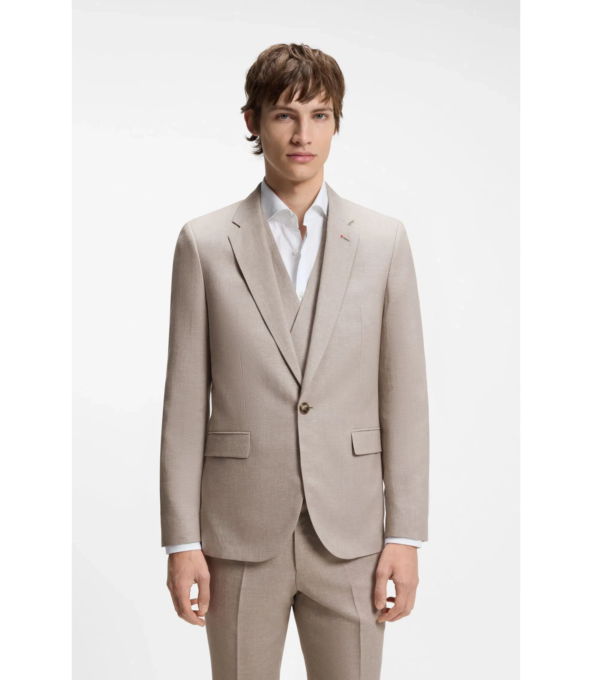 Hugo Three Piece Extra Slim Fit Suit Light Brown
