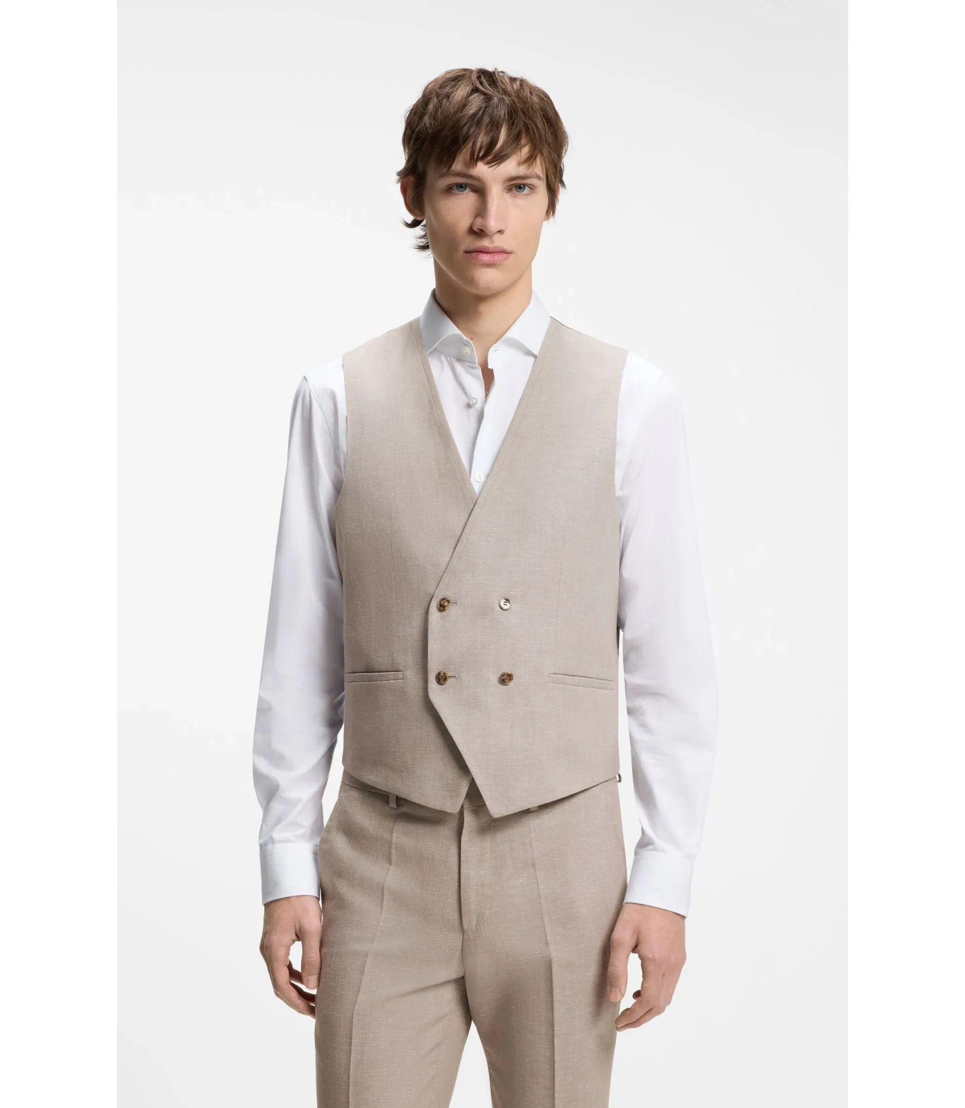 Hugo Three Piece Extra Slim Fit Suit Light Brown