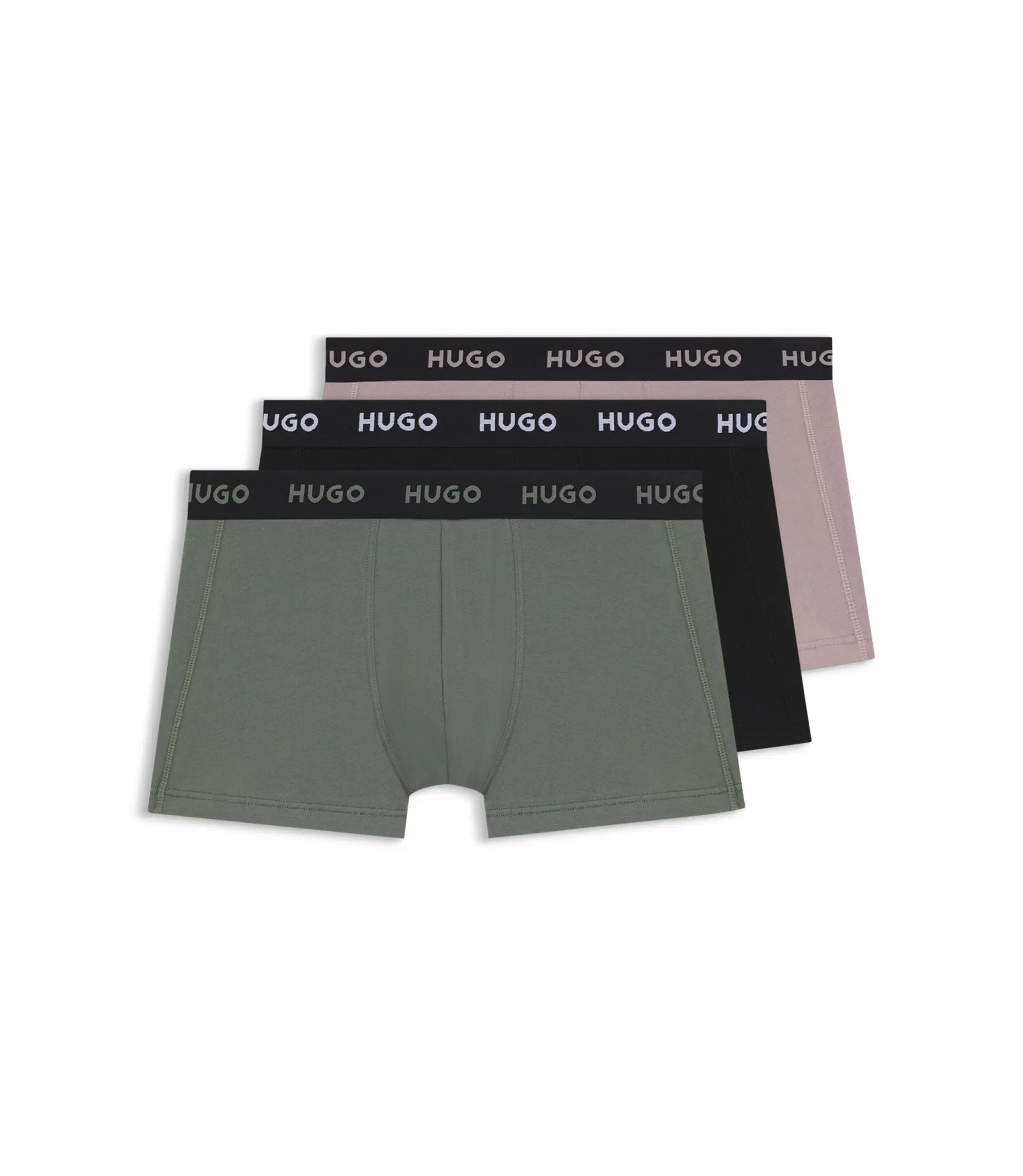 Hugo Three Pack Trunks With Jacquard Logo Waistband Light Grey