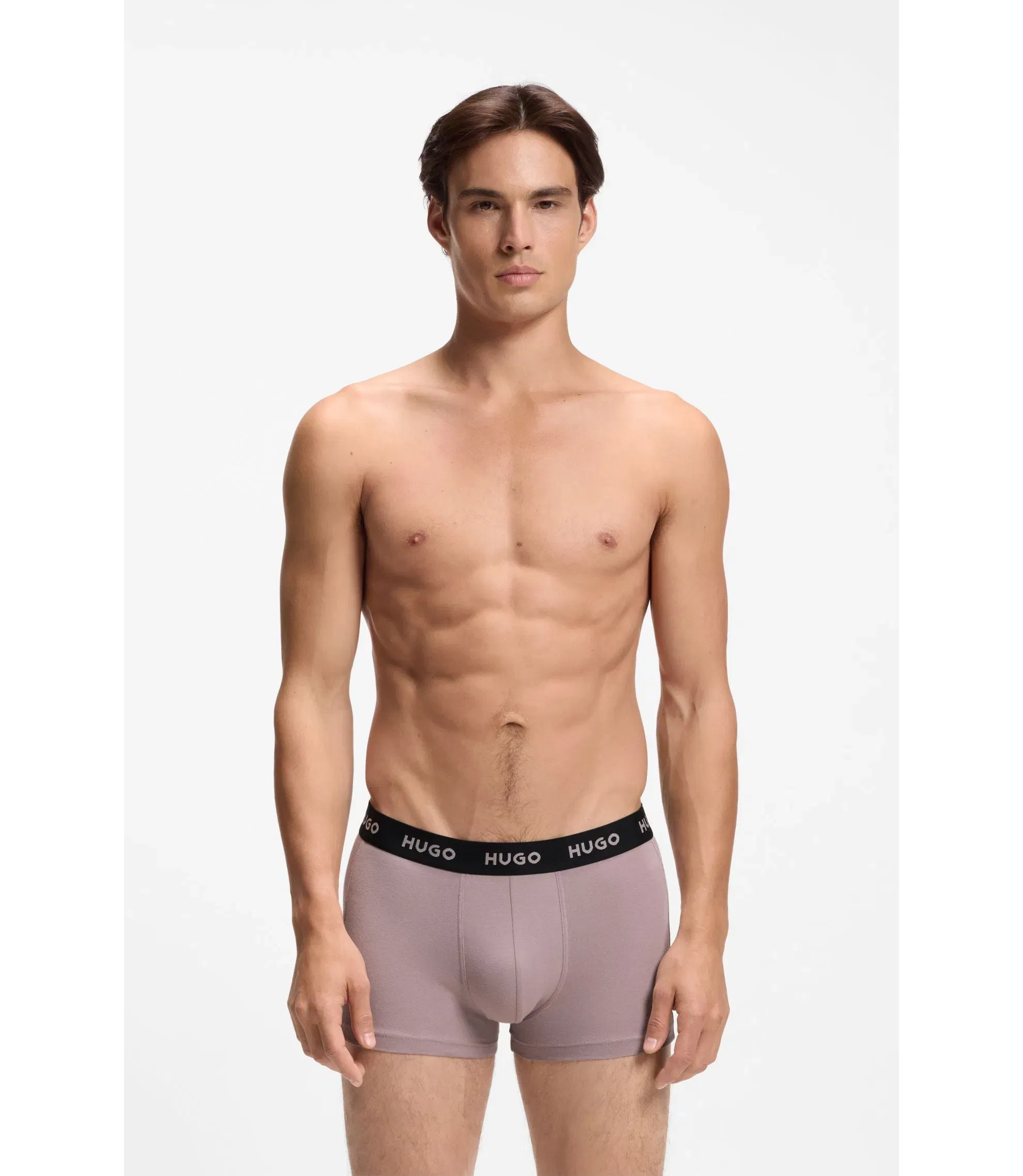 Hugo Three Pack Trunks With Jacquard Logo Waistband Light Grey