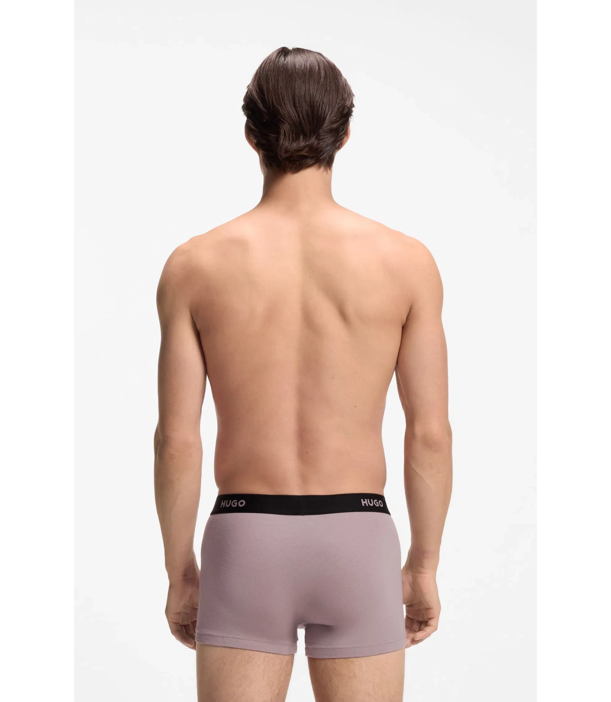 Hugo Three Pack Trunks With Jacquard Logo Waistband Light Grey