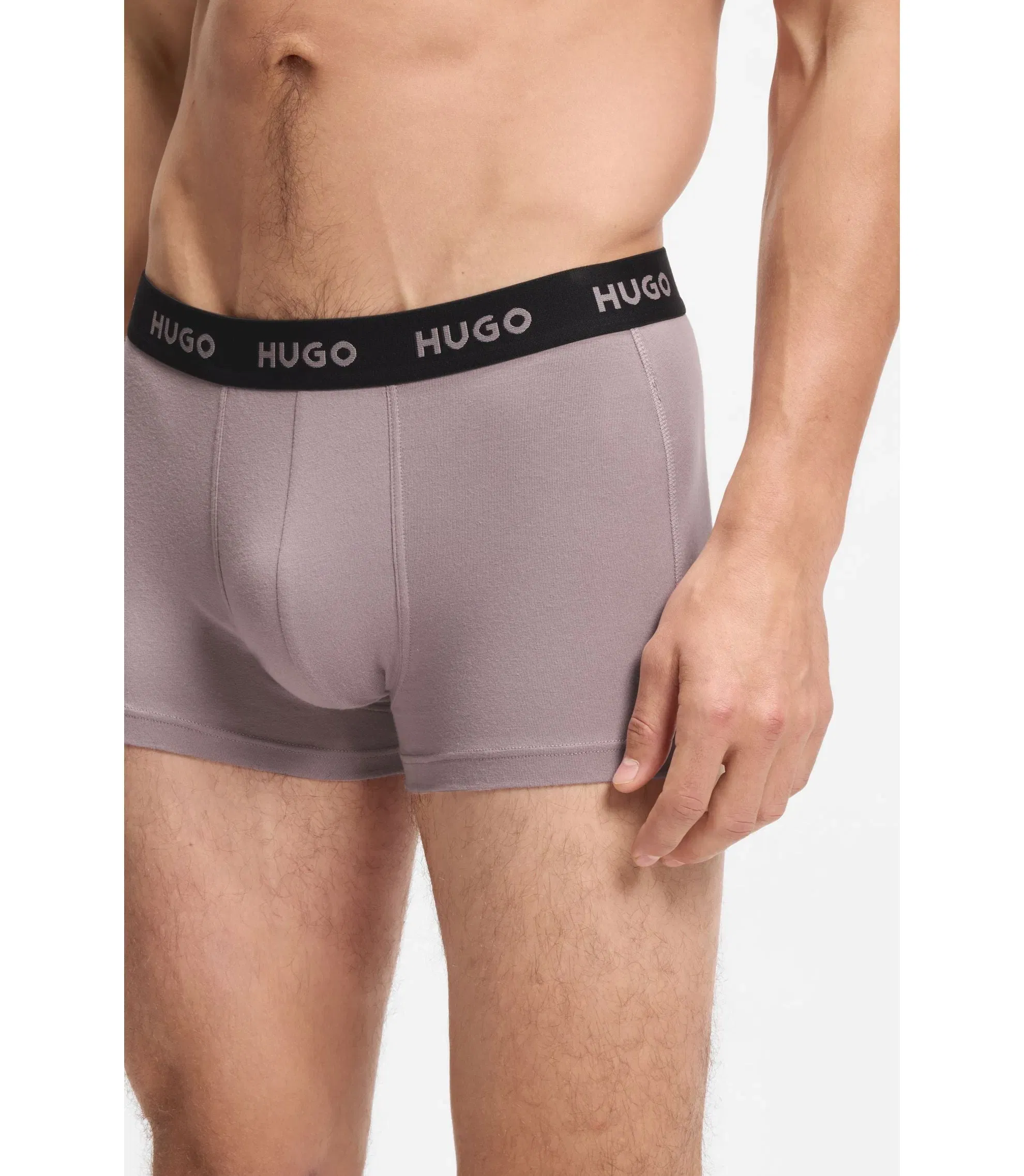 Hugo Three Pack Trunks With Jacquard Logo Waistband Light Grey