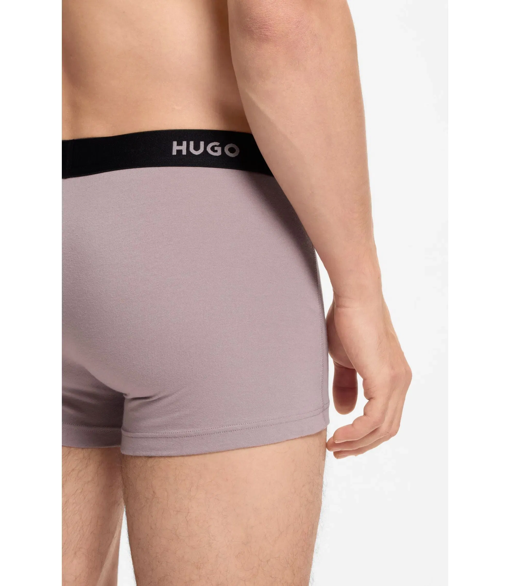 Hugo Three Pack Trunks With Jacquard Logo Waistband Light Grey