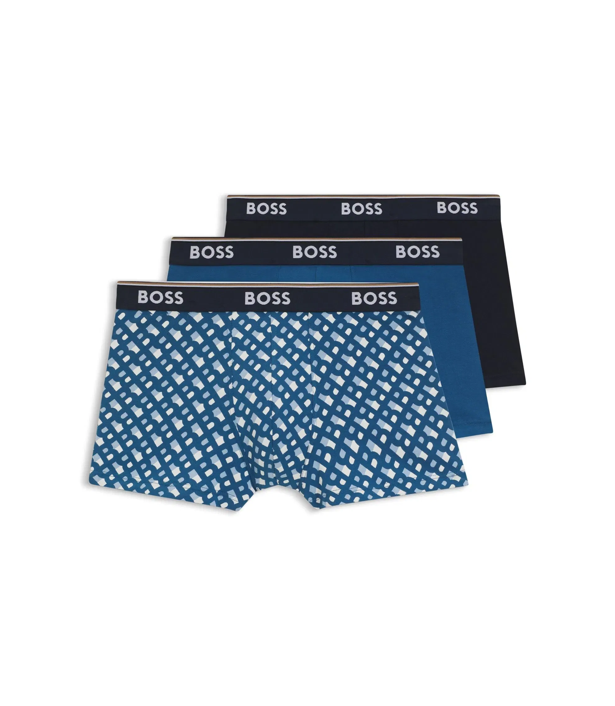 Boss Three Pack Of Trunks With Logo Waistbands Light Blue