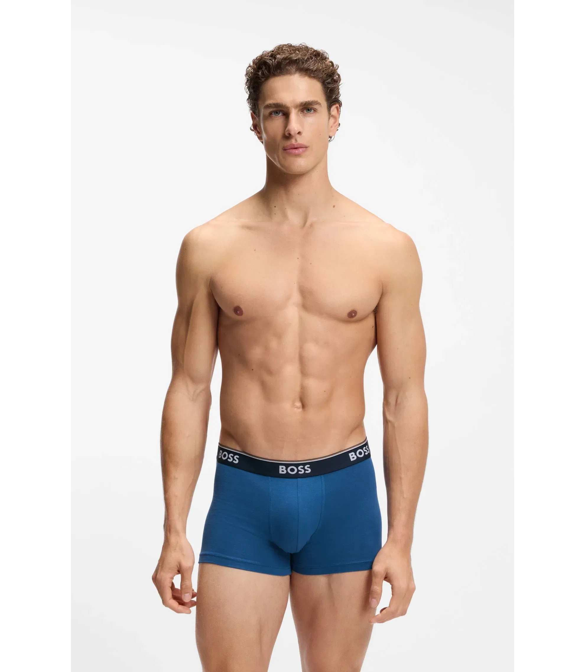 Boss Three Pack Of Trunks With Logo Waistbands Light Blue