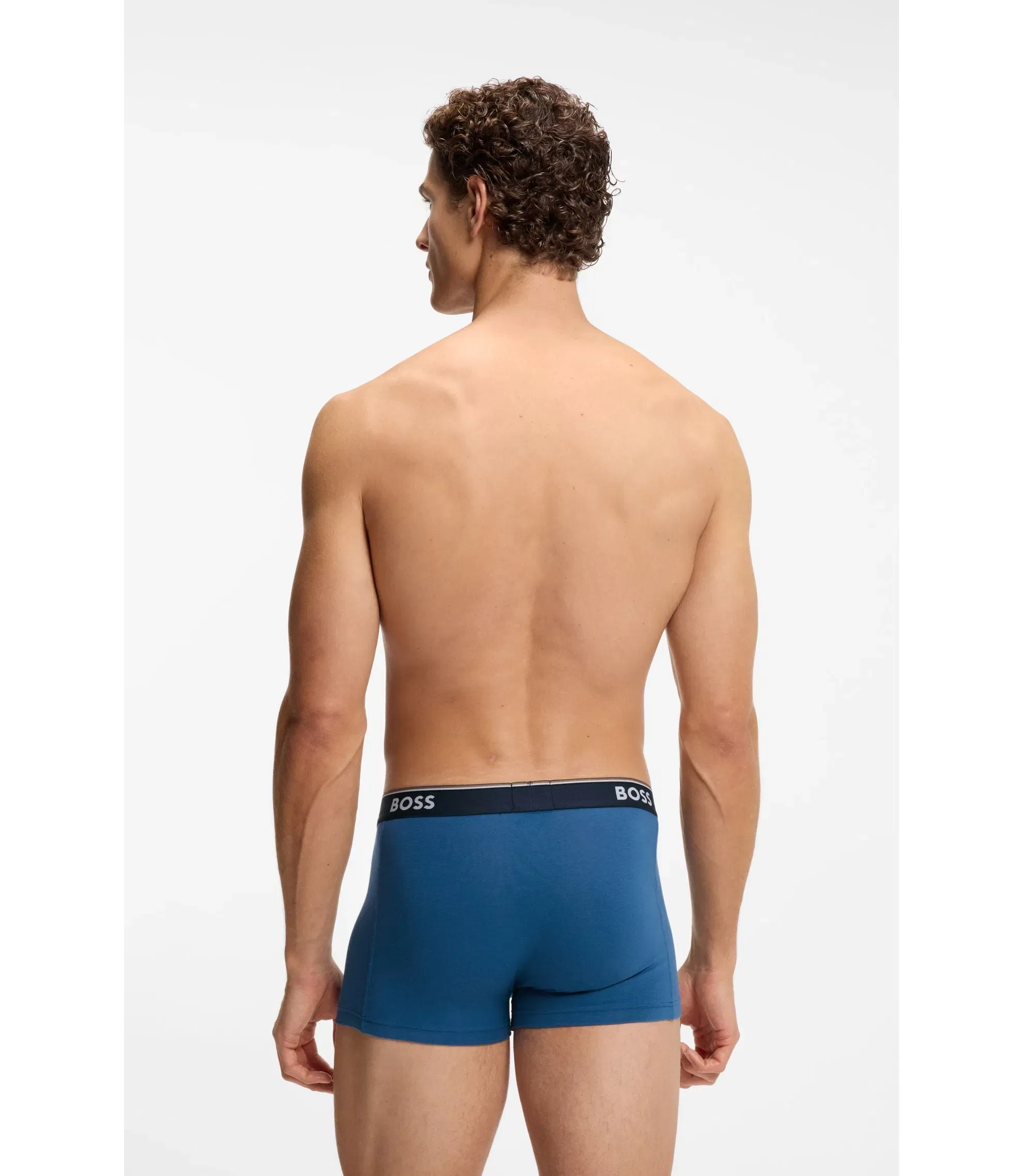 Boss Three Pack Of Trunks With Logo Waistbands Light Blue