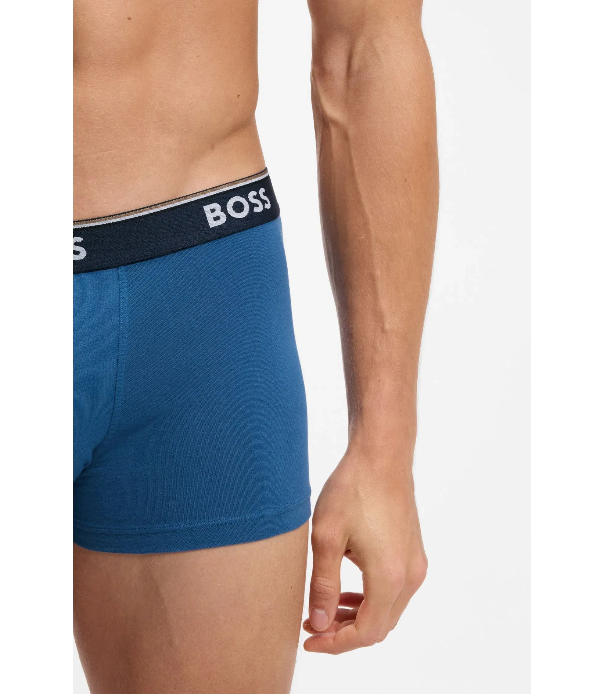 Boss Three Pack Of Trunks With Logo Waistbands Light Blue