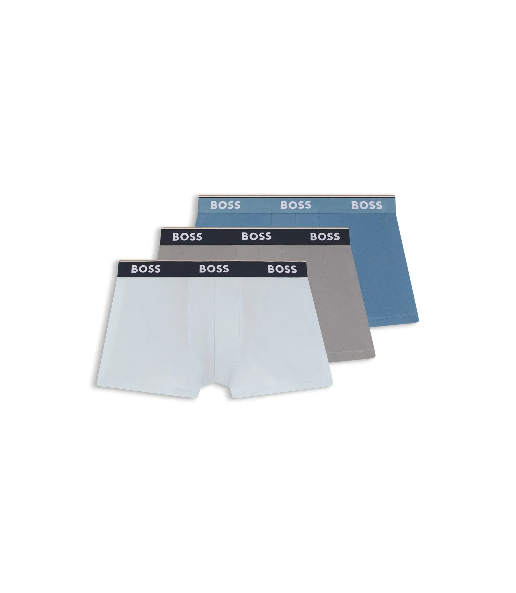 Boss Three Pack Of Stretch Cotton Trunks With Logo Waistbands Light Blue