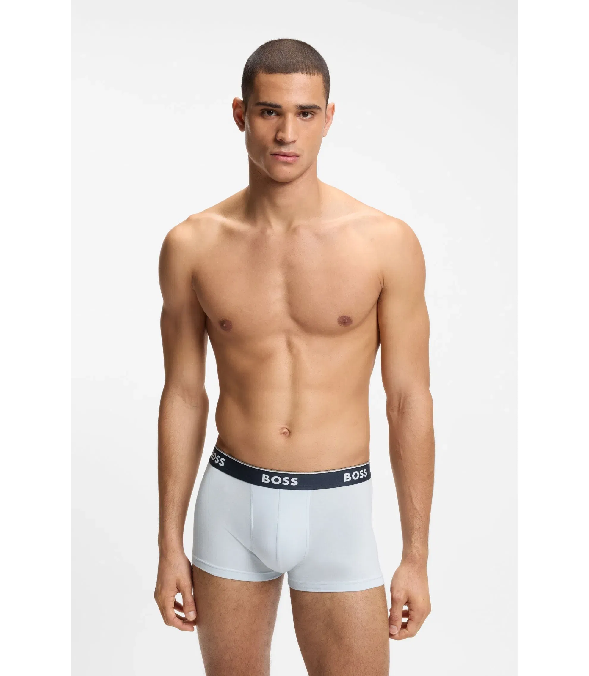 Boss Three Pack Of Stretch Cotton Trunks With Logo Waistbands Light Blue