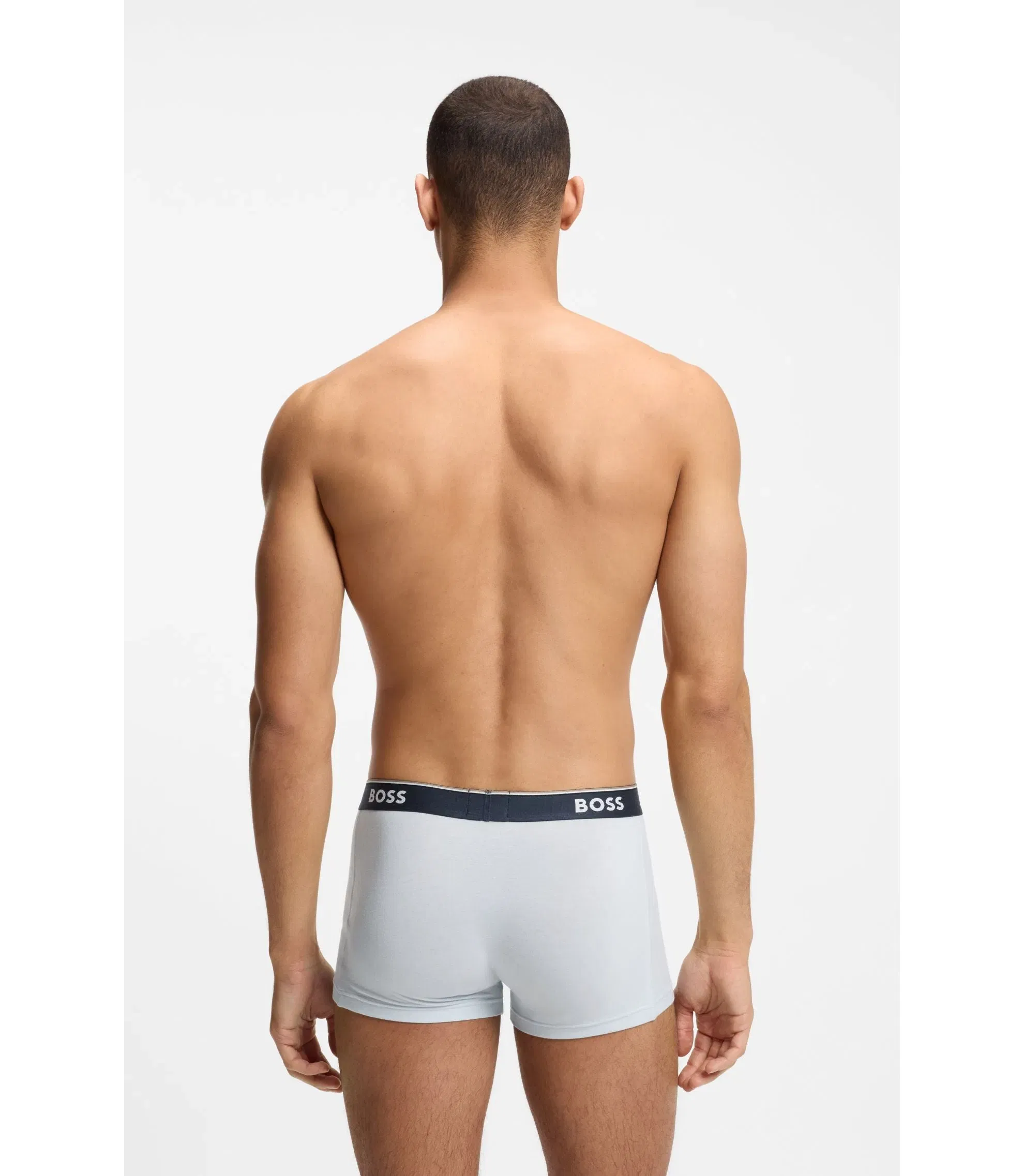 Boss Three Pack Of Stretch Cotton Trunks With Logo Waistbands Light Blue