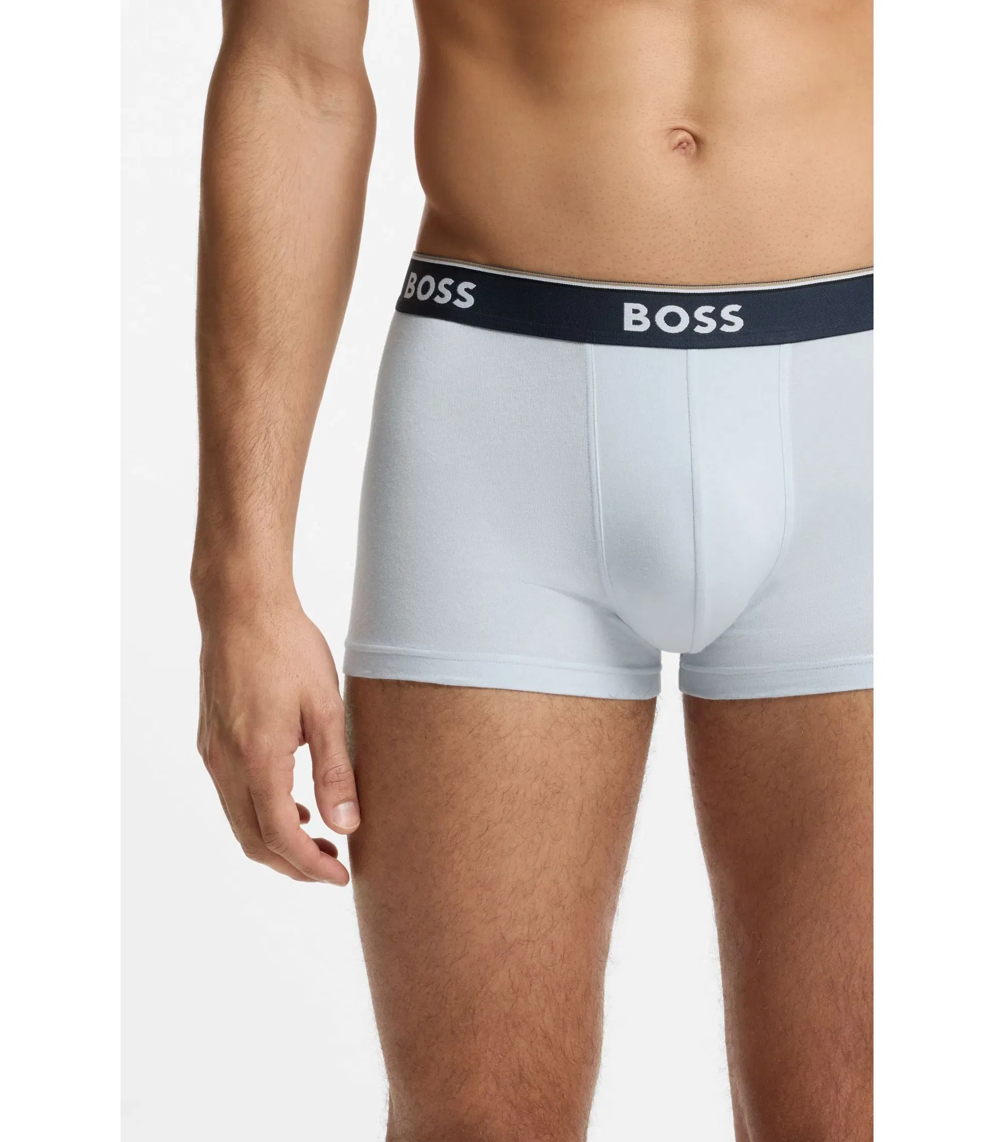 Boss Three Pack Of Stretch Cotton Trunks With Logo Waistbands Light Blue