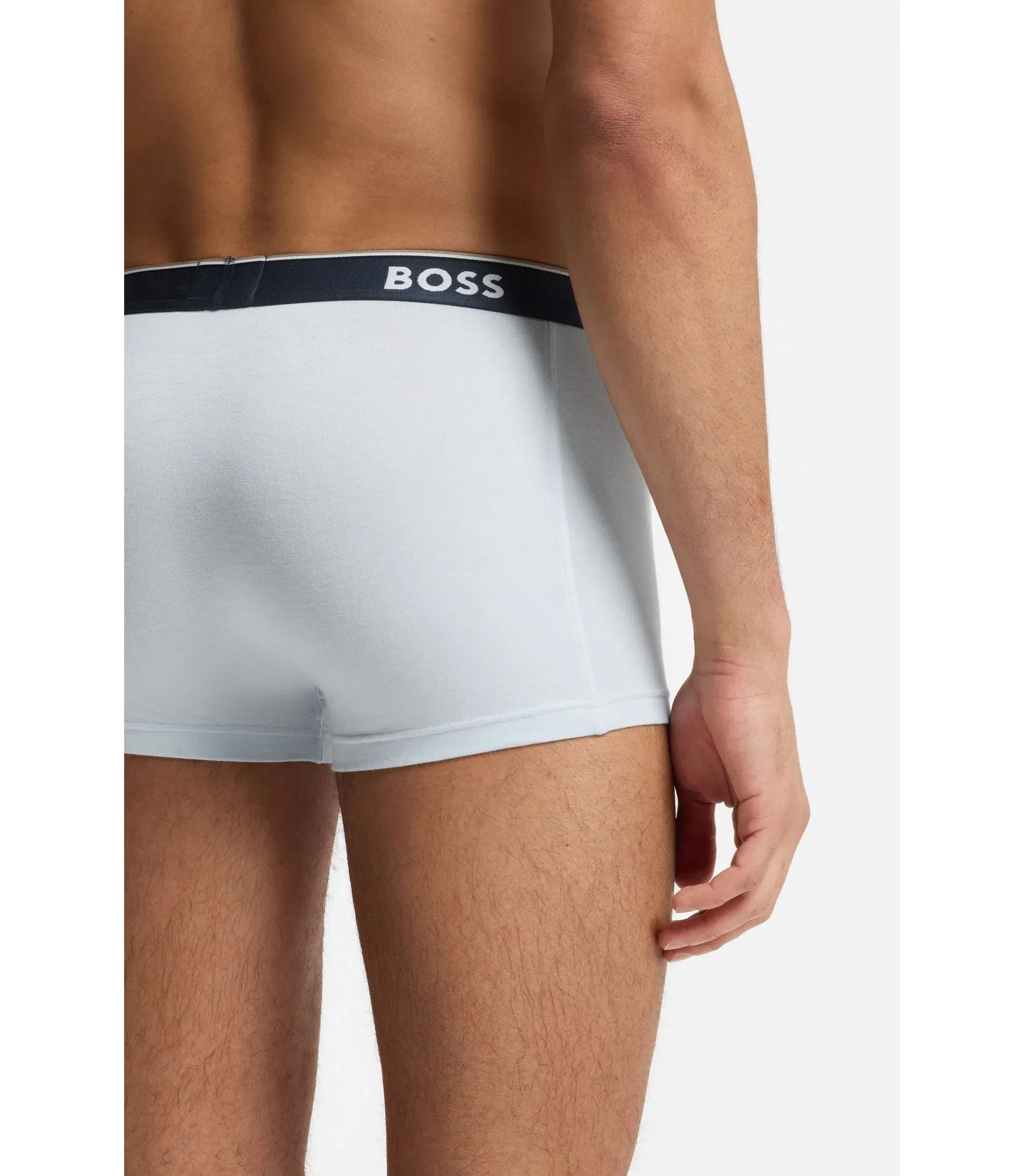 Boss Three Pack Of Stretch Cotton Trunks With Logo Waistbands Light Blue