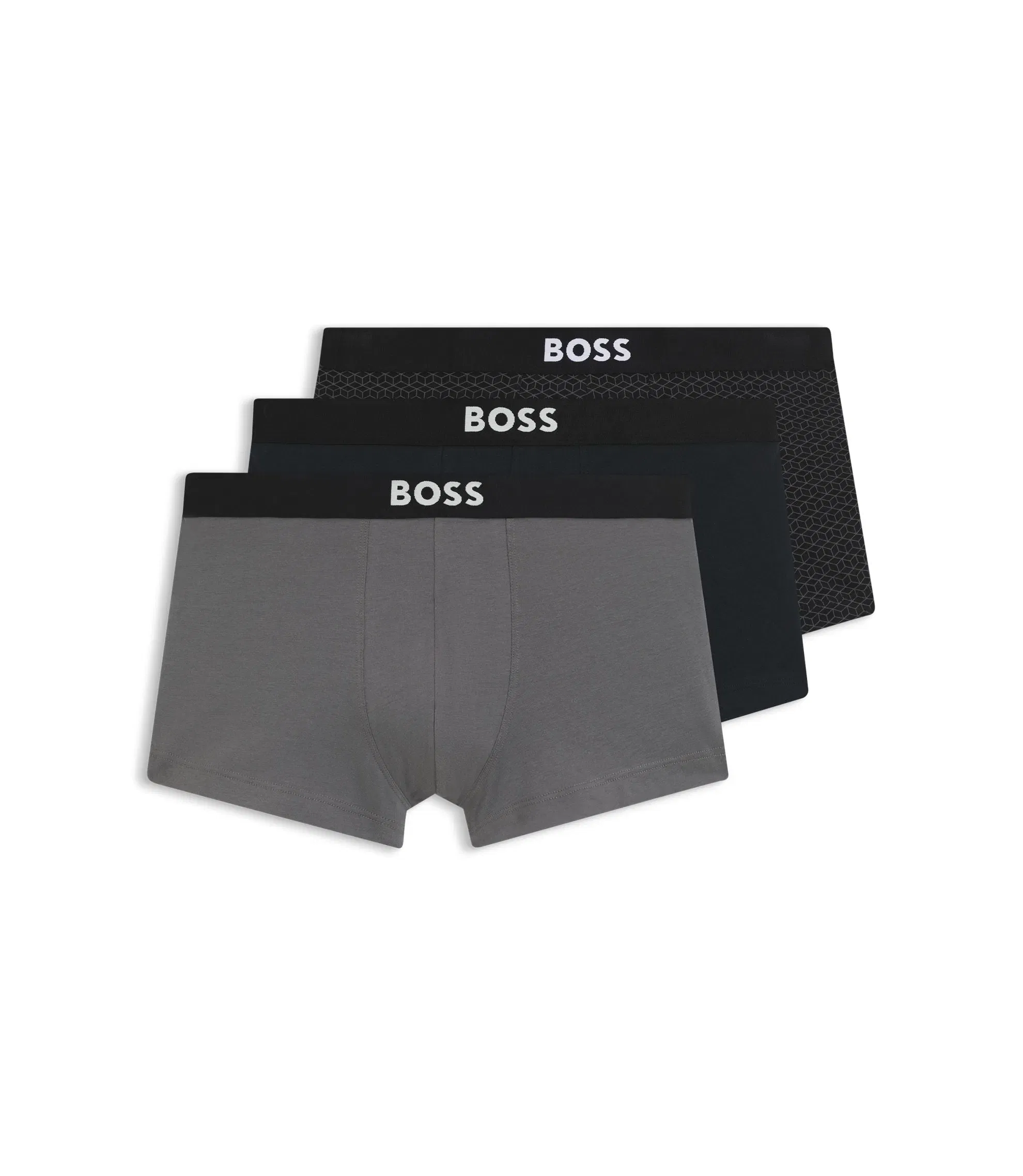 Boss Three Pack Of Stretch Cotton Trunks With Logos Light Grey