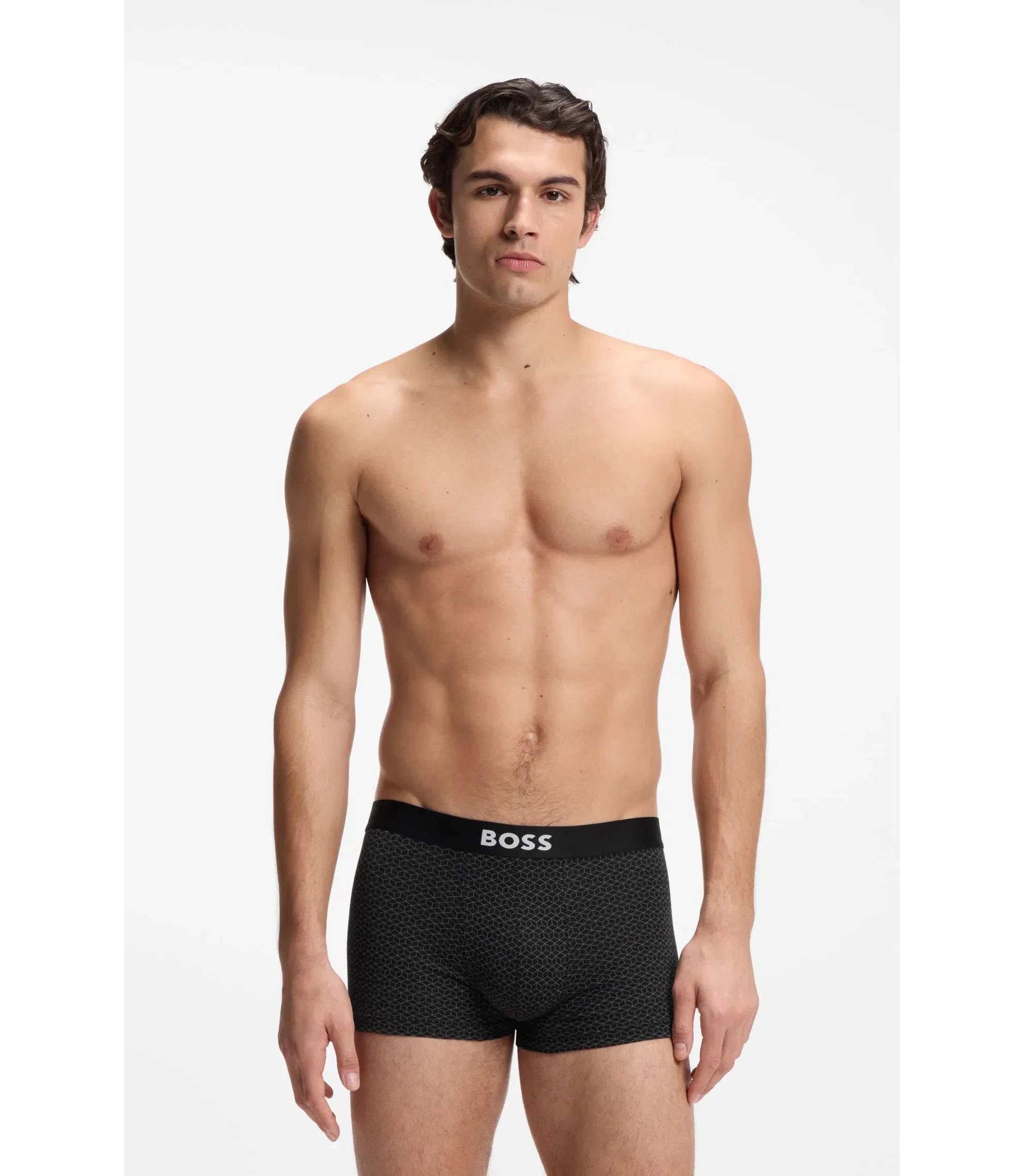 Boss Three Pack Of Stretch Cotton Trunks With Logos Light Grey