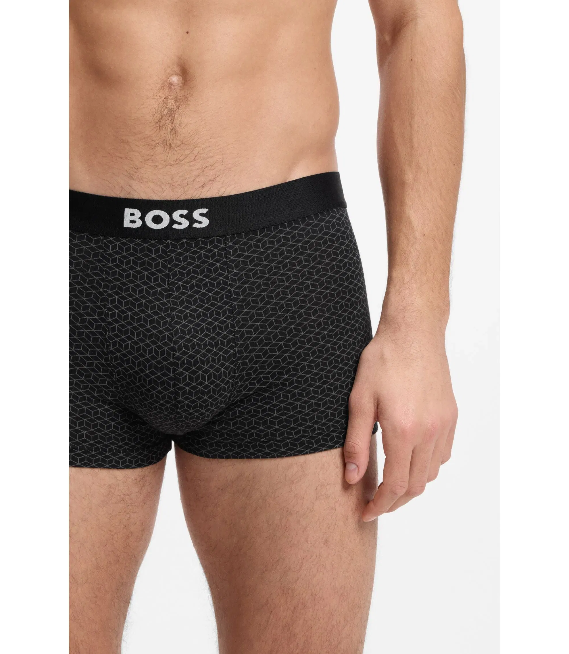 Boss Three Pack Of Stretch Cotton Trunks With Logos Light Grey