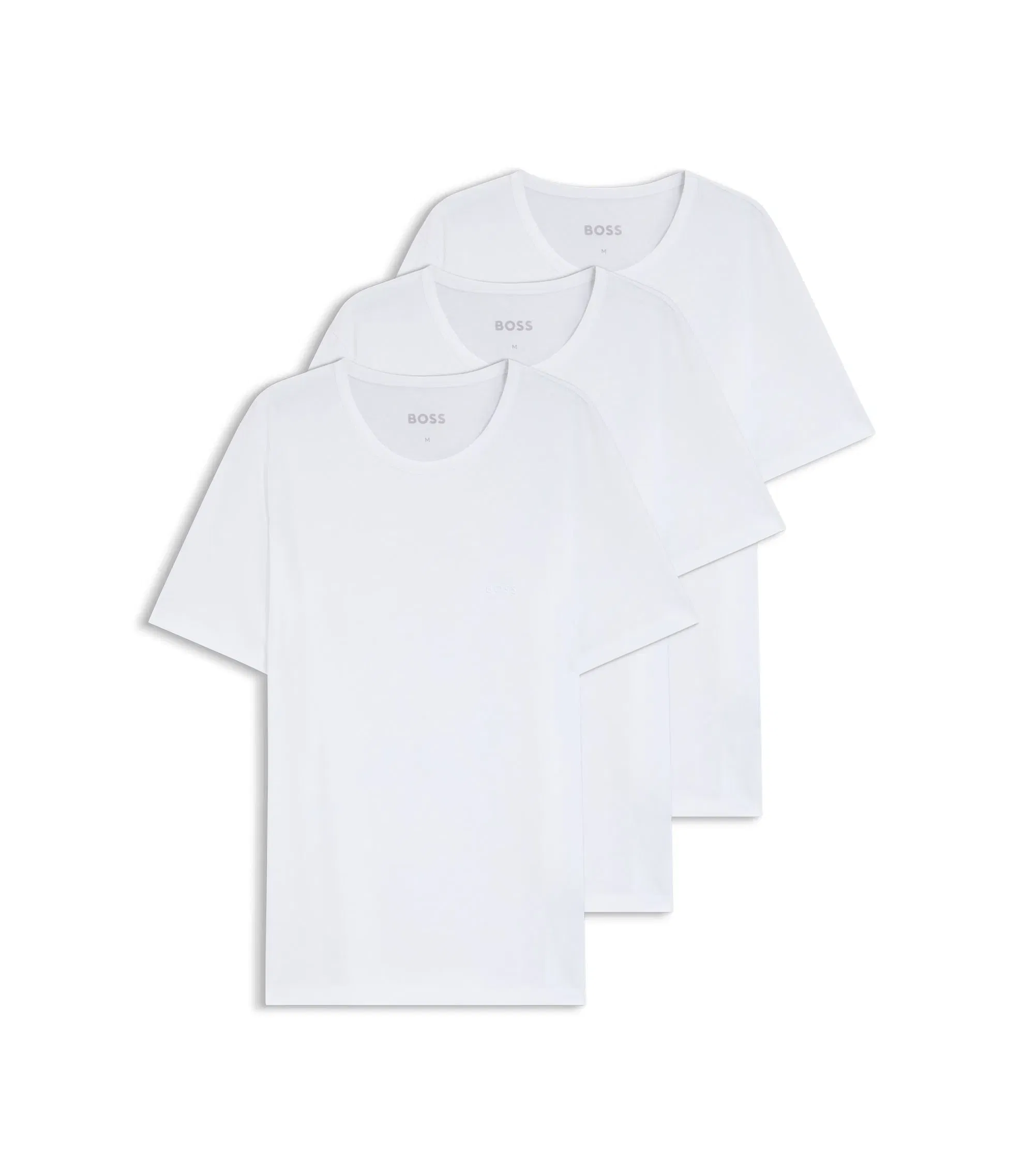 Boss Three Pack Of Logo Embroidered Cotton T Shirts White