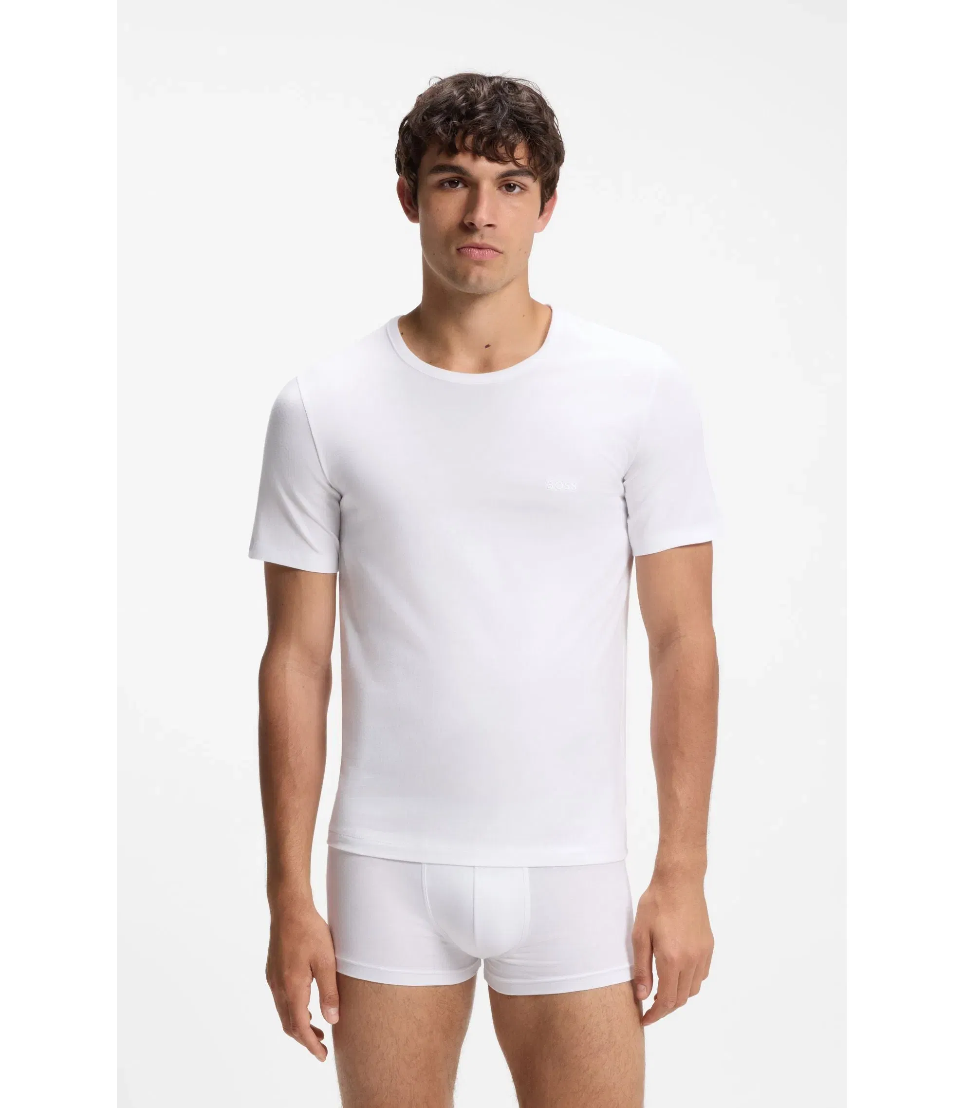 Boss Three Pack Of Logo Embroidered Cotton T Shirts White