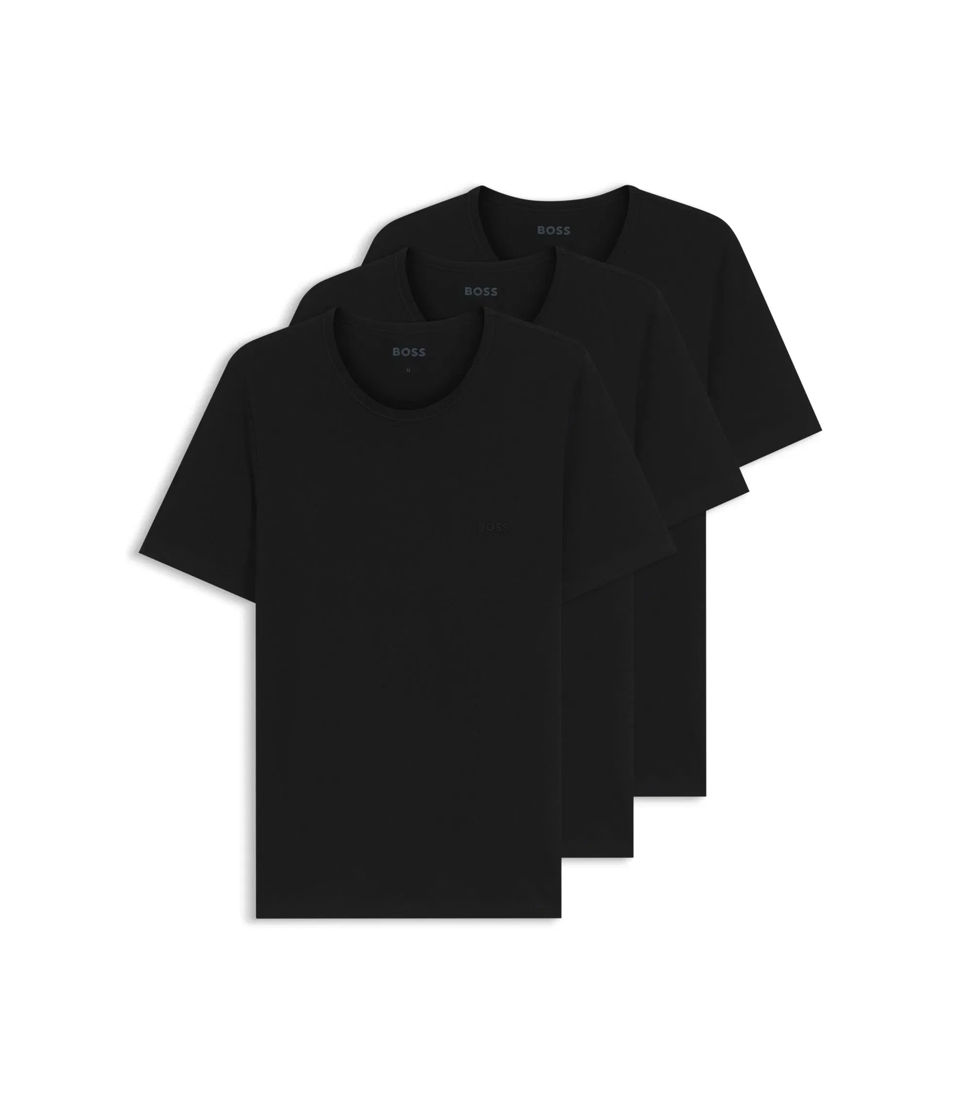 Boss Three Pack Of Logo Embroidered Cotton T Shirts Black
