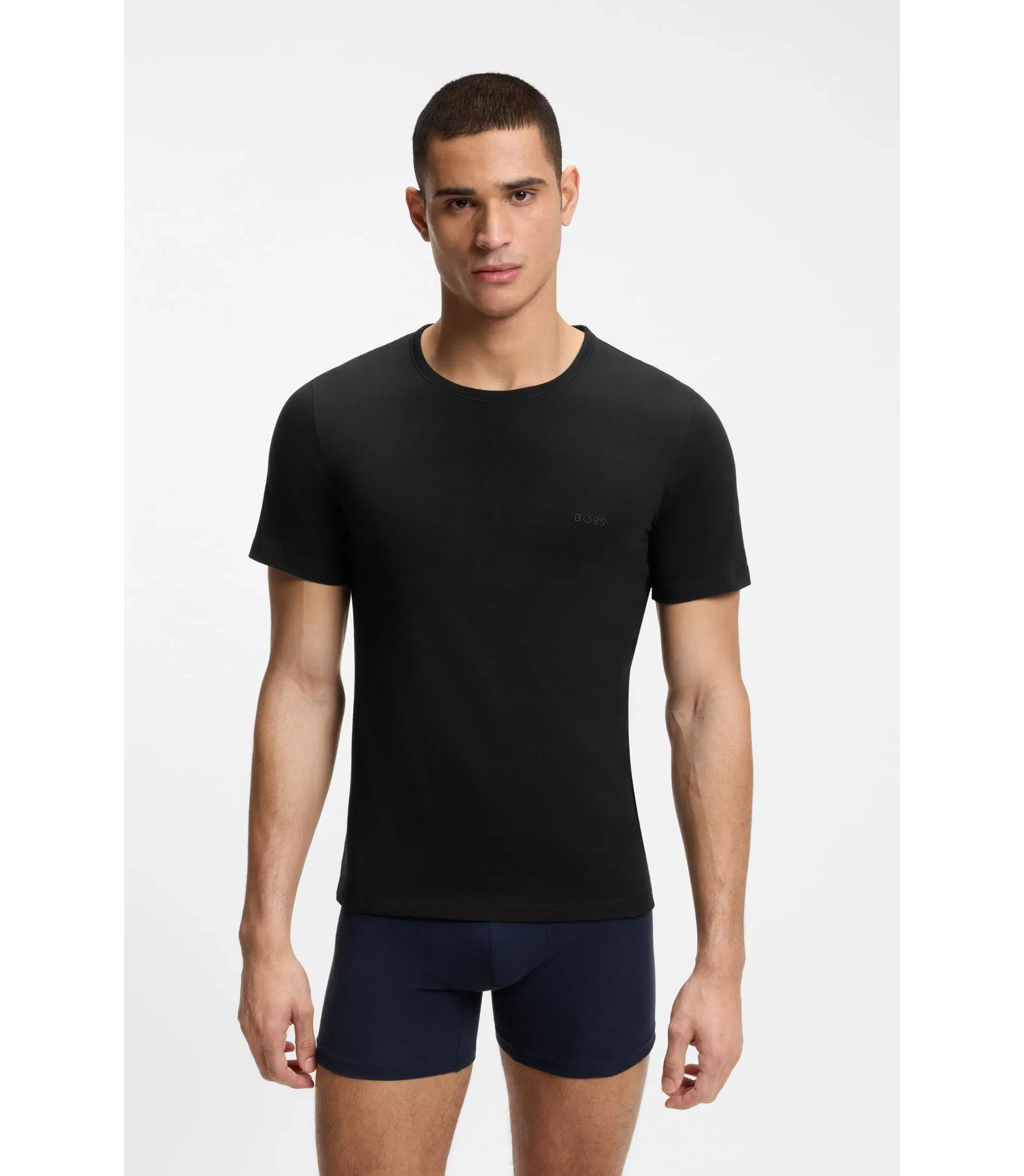 Boss Three Pack Of Logo Embroidered Cotton T Shirts Black