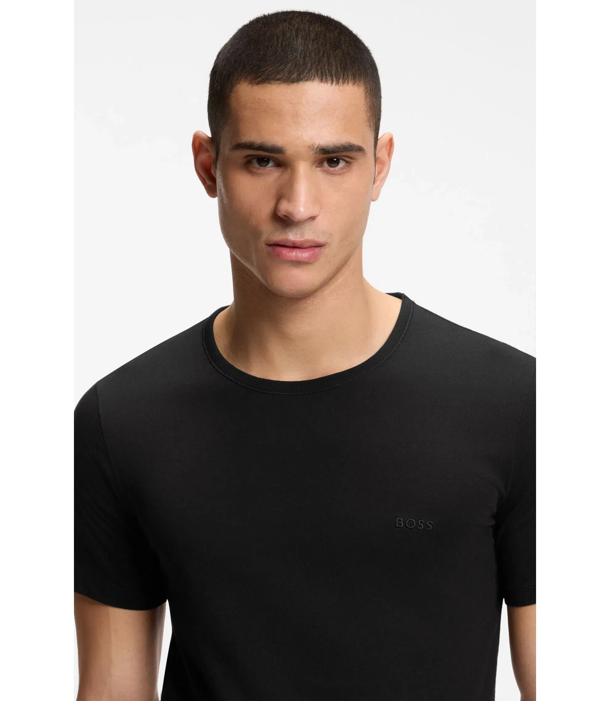 Boss Three Pack Of Logo Embroidered Cotton T Shirts Black