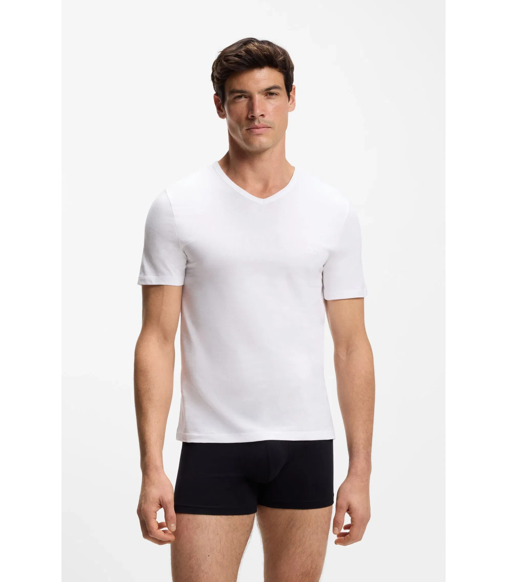 Boss Three Pack Of Cotton V Neck Undershirts White