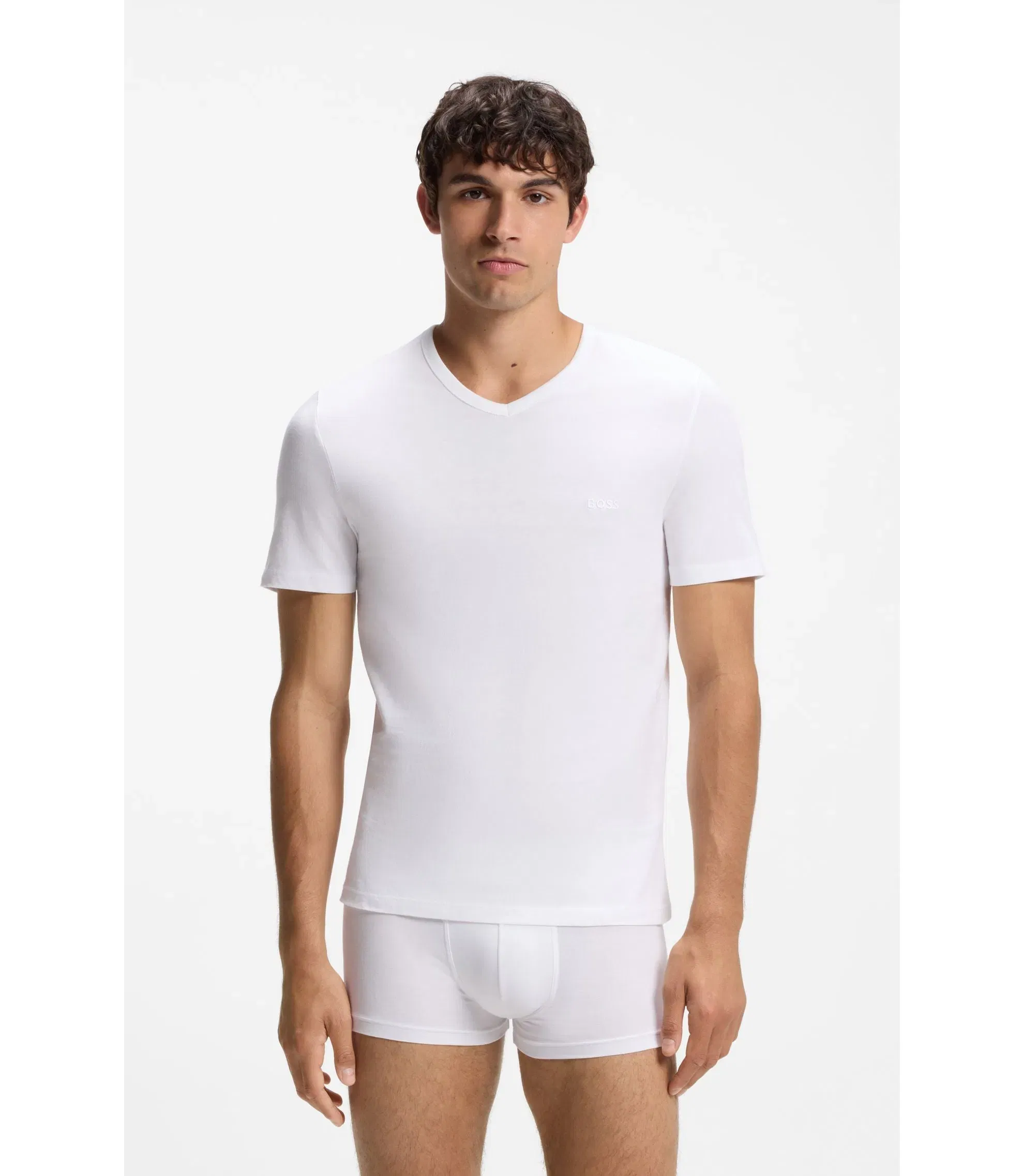 Boss Three Pack Of Cotton V Neck Undershirts White