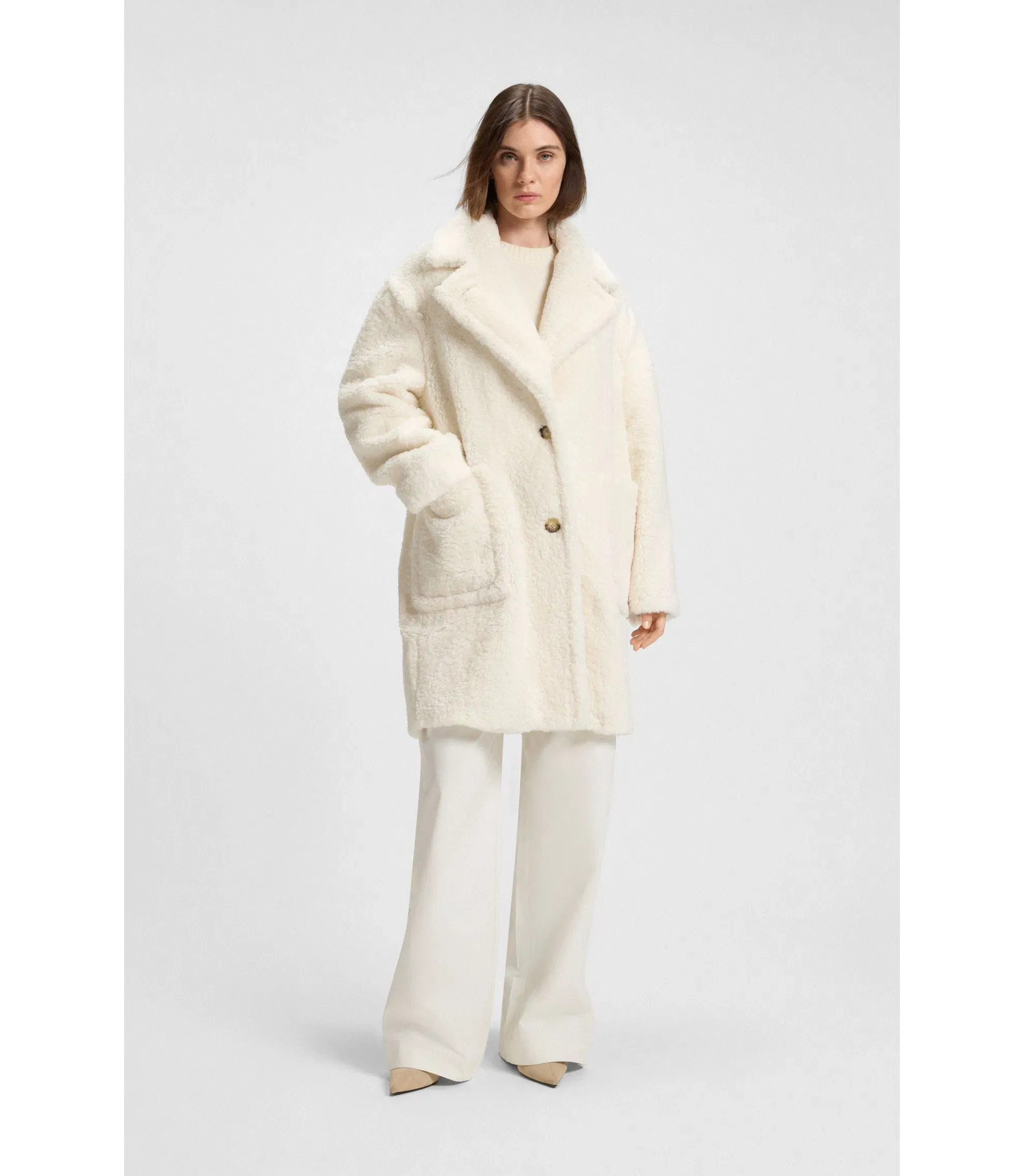 Boss Teddy Coat With Adjustable Collar White Women's