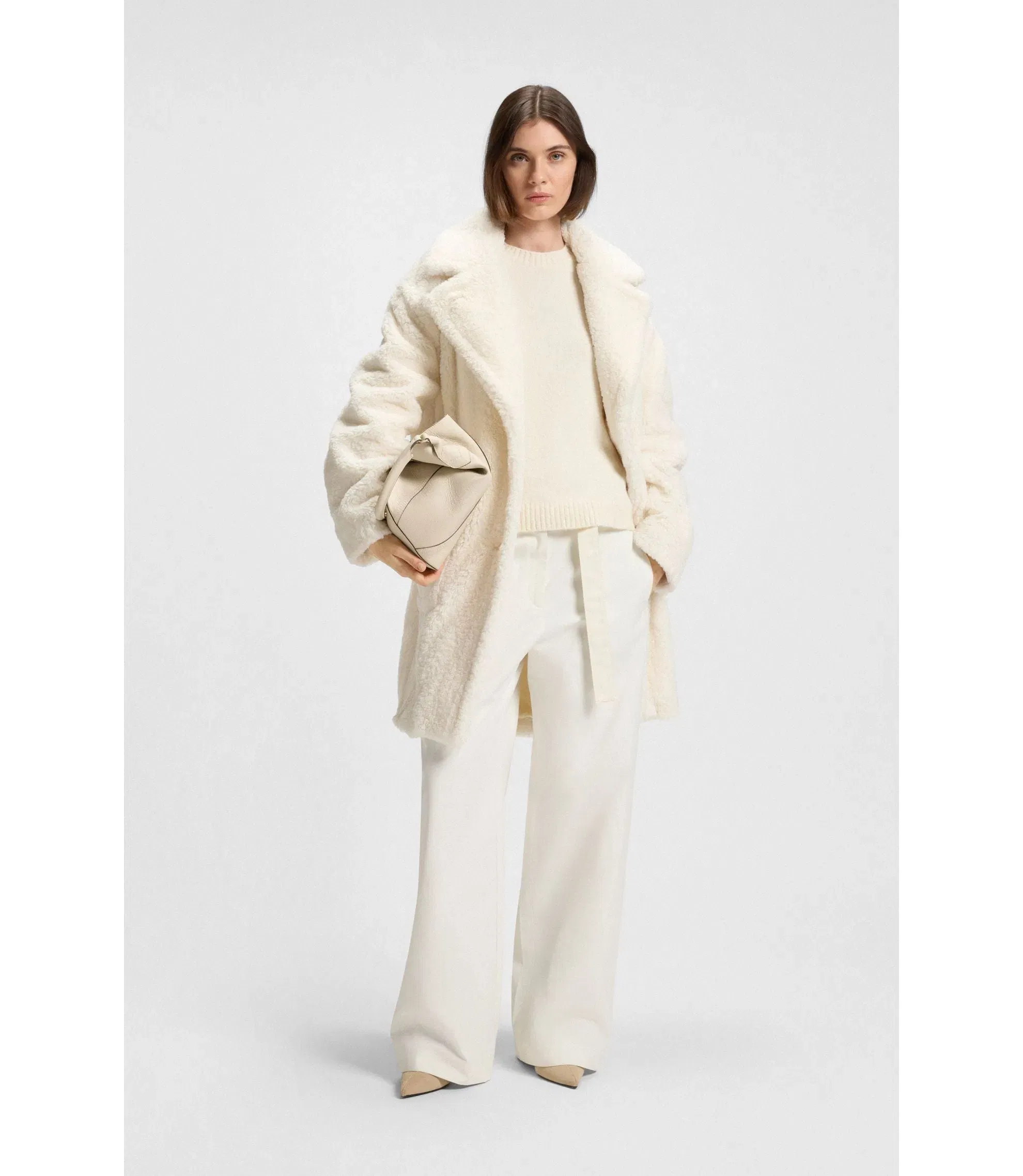 Boss Teddy Coat With Adjustable Collar White Women's