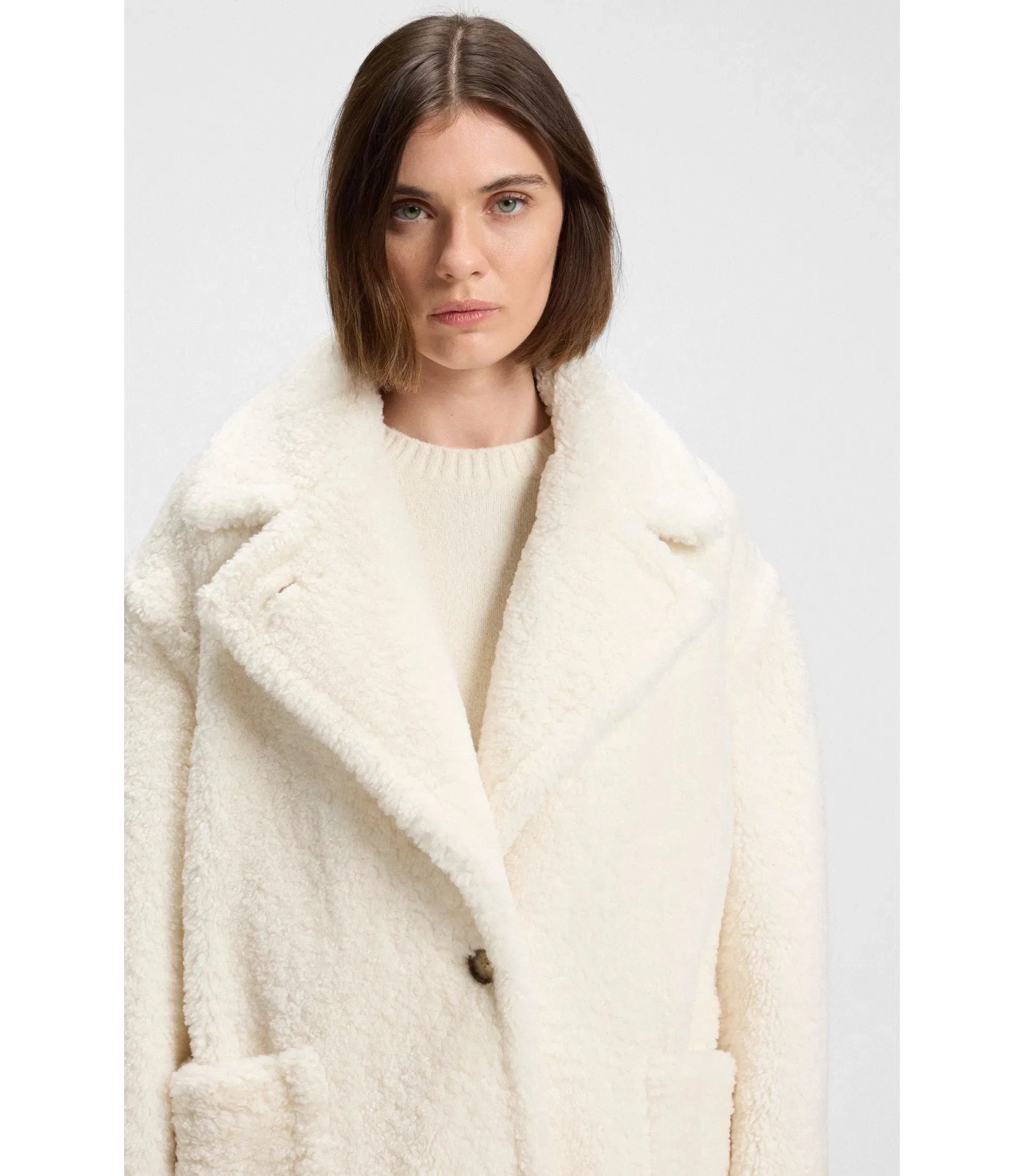 Boss Teddy Coat With Adjustable Collar White Women's