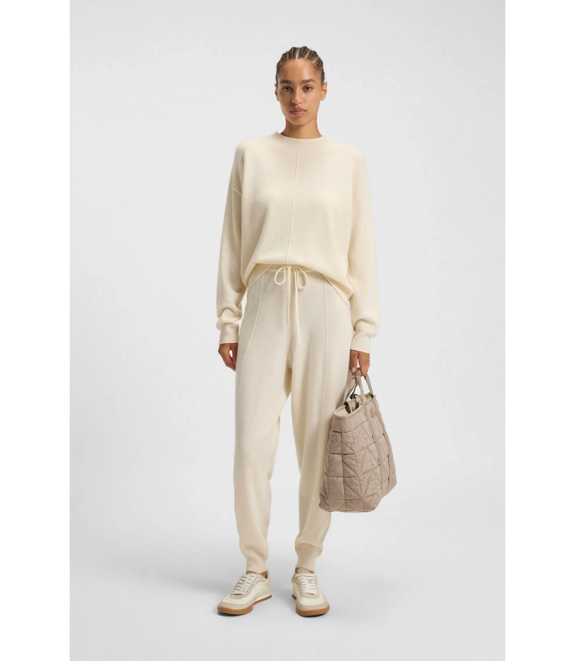 Boss Tapered Fit Track Pants In Cashmere White Women's